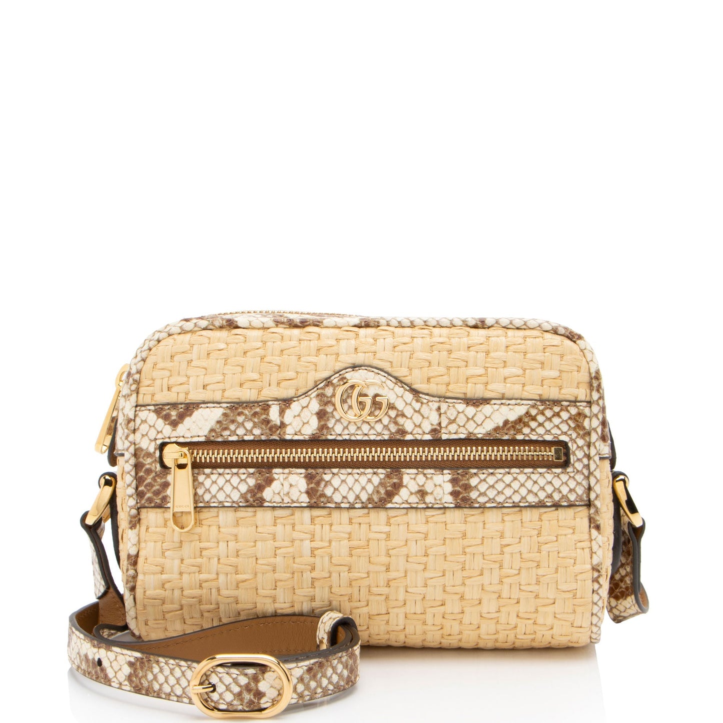 Gucci Snakeskin Ophidia Leather Raffia Brown Beige Crossbody Bag