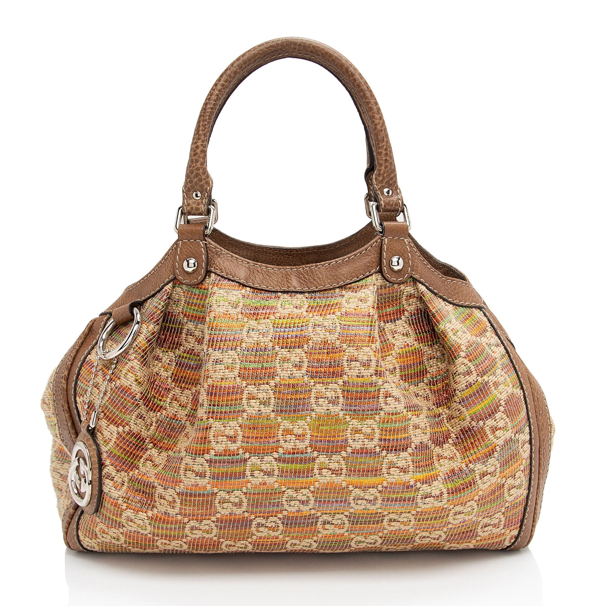 Gucci Sukey SHF-M16KcS Leather Raffia Brown Medium Tote Bag