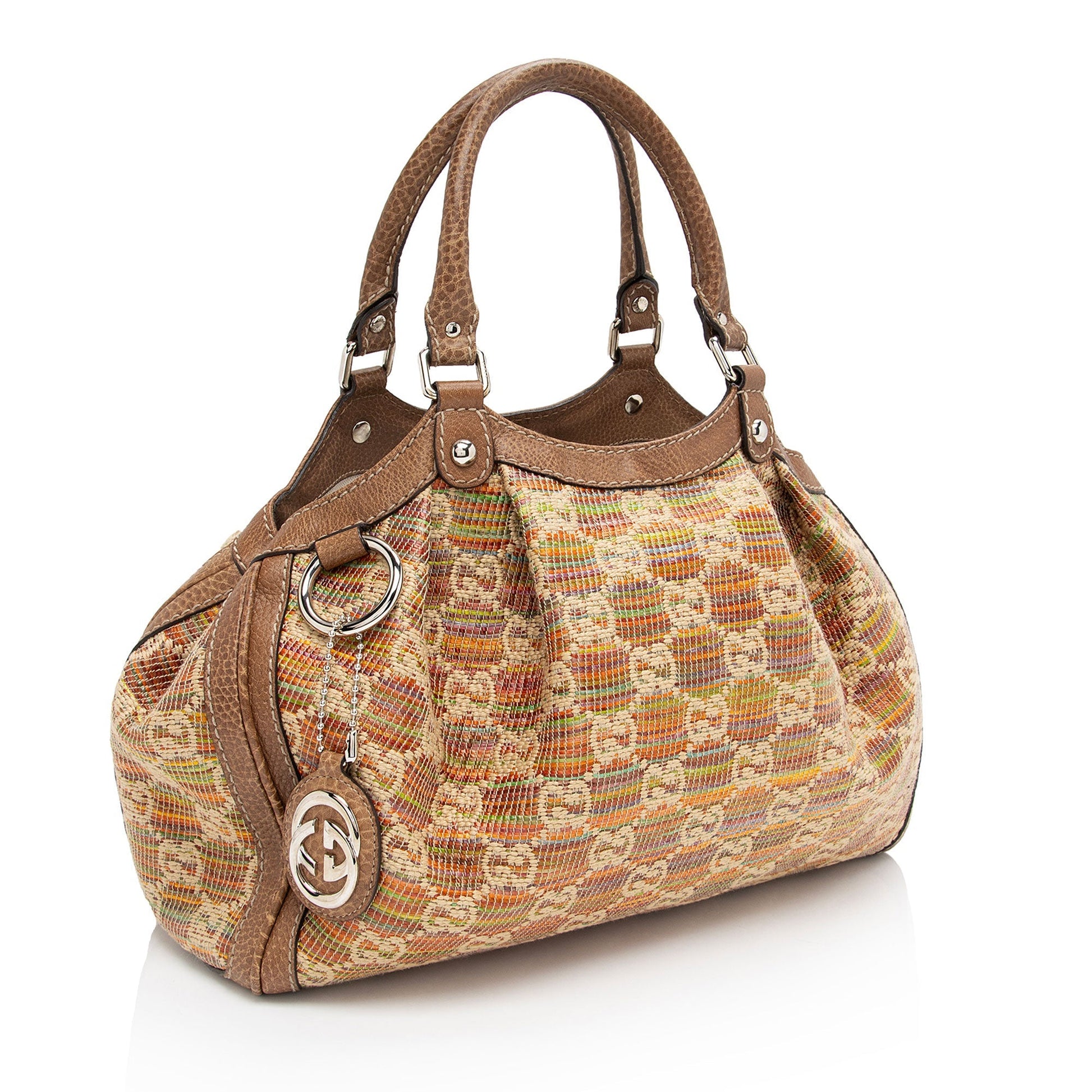 Gucci Sukey SHF-M16KcS Leather Raffia Brown Medium Tote Bag