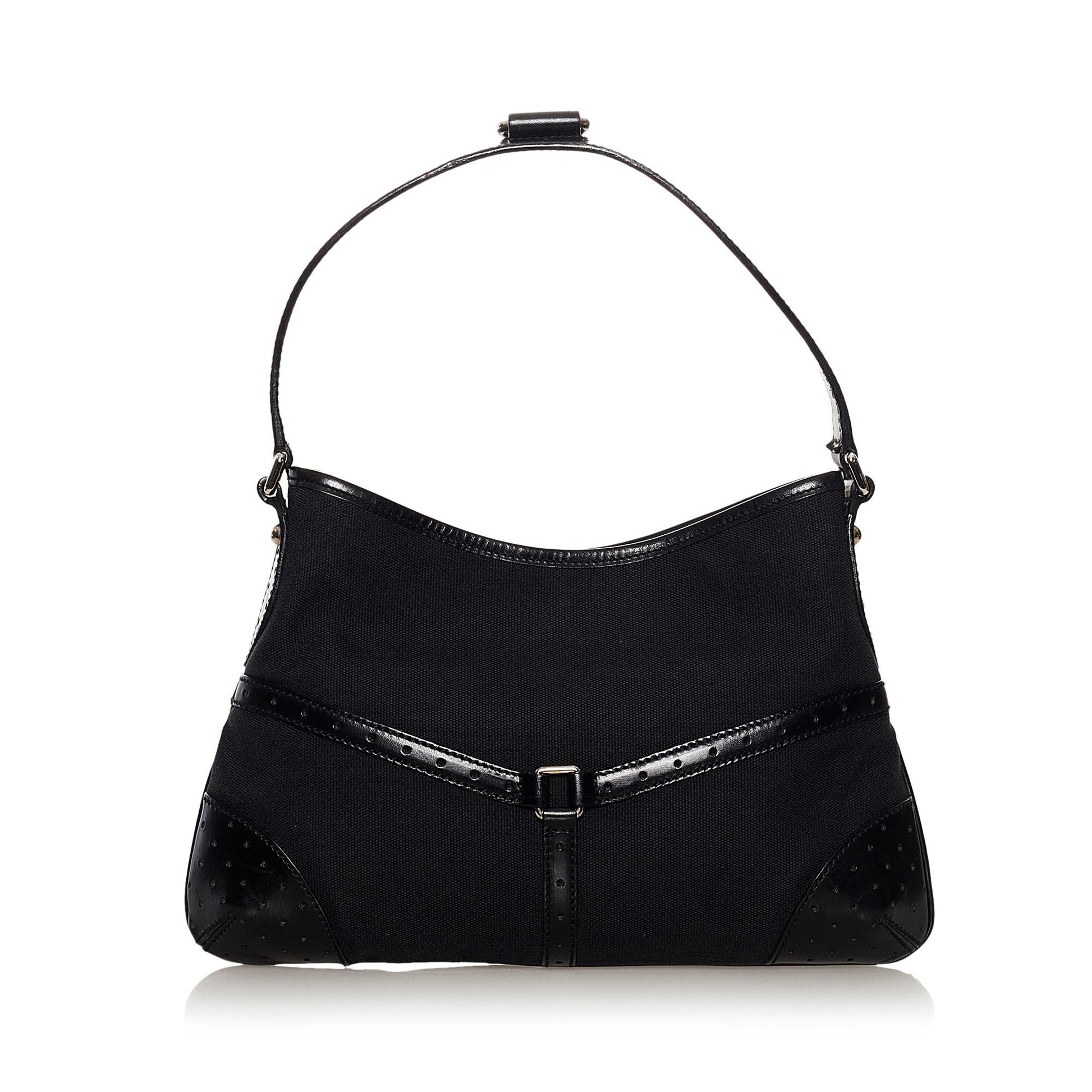 Gucci Reins SHG Canvas Calf Black Satchel Bag