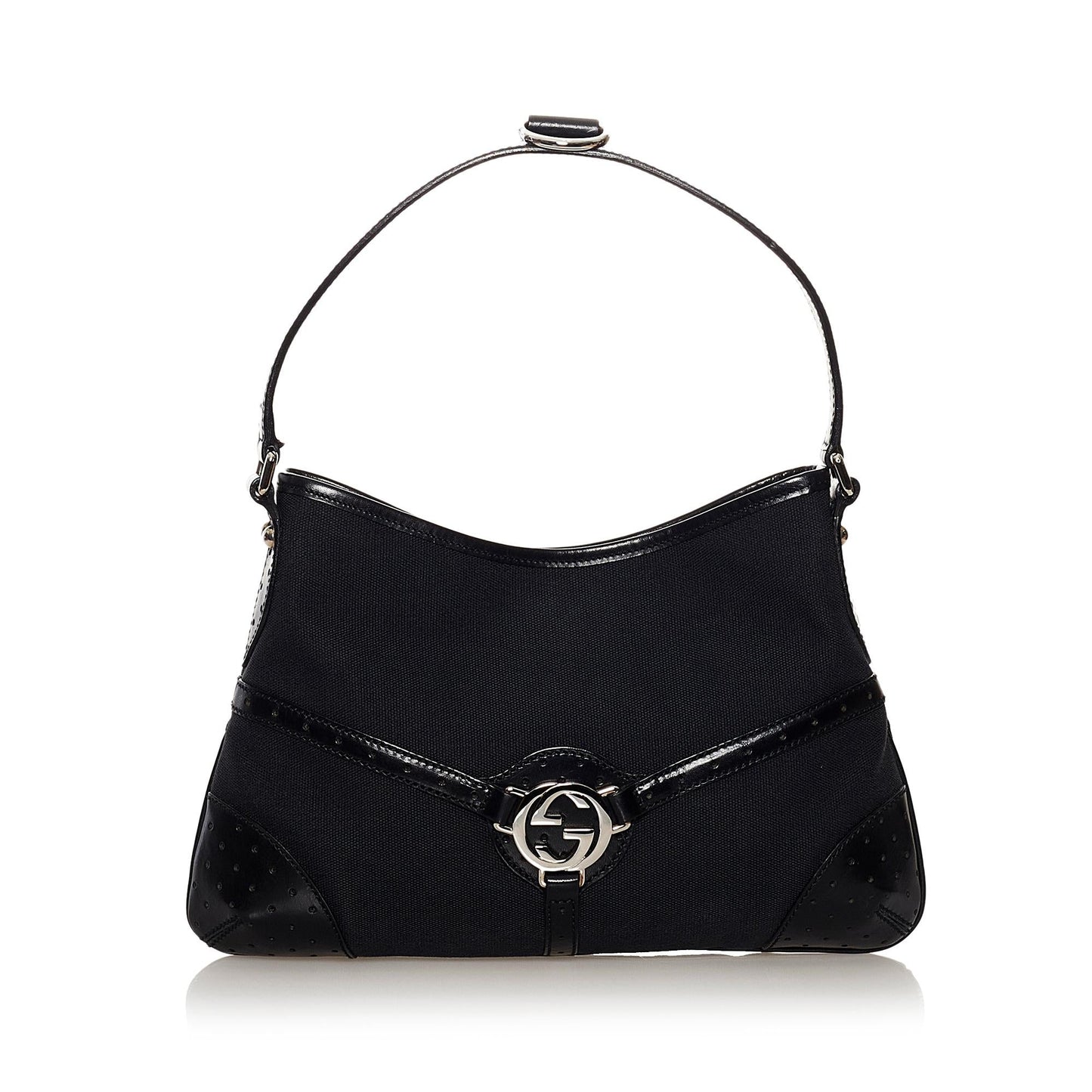 Gucci Reins SHG Canvas Calf Black Satchel Bag