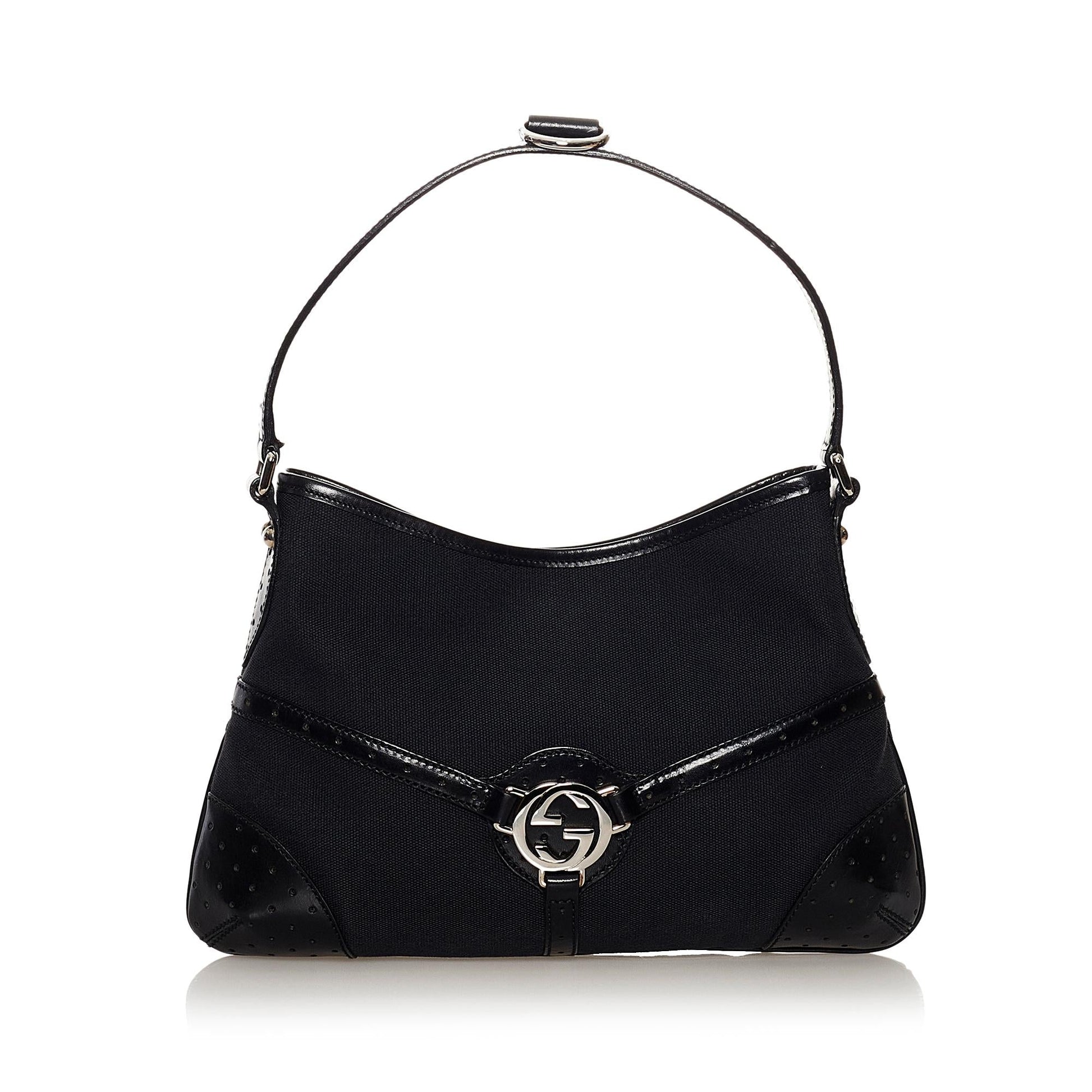 Gucci Reins SHG Canvas Calf Black Satchel Bag