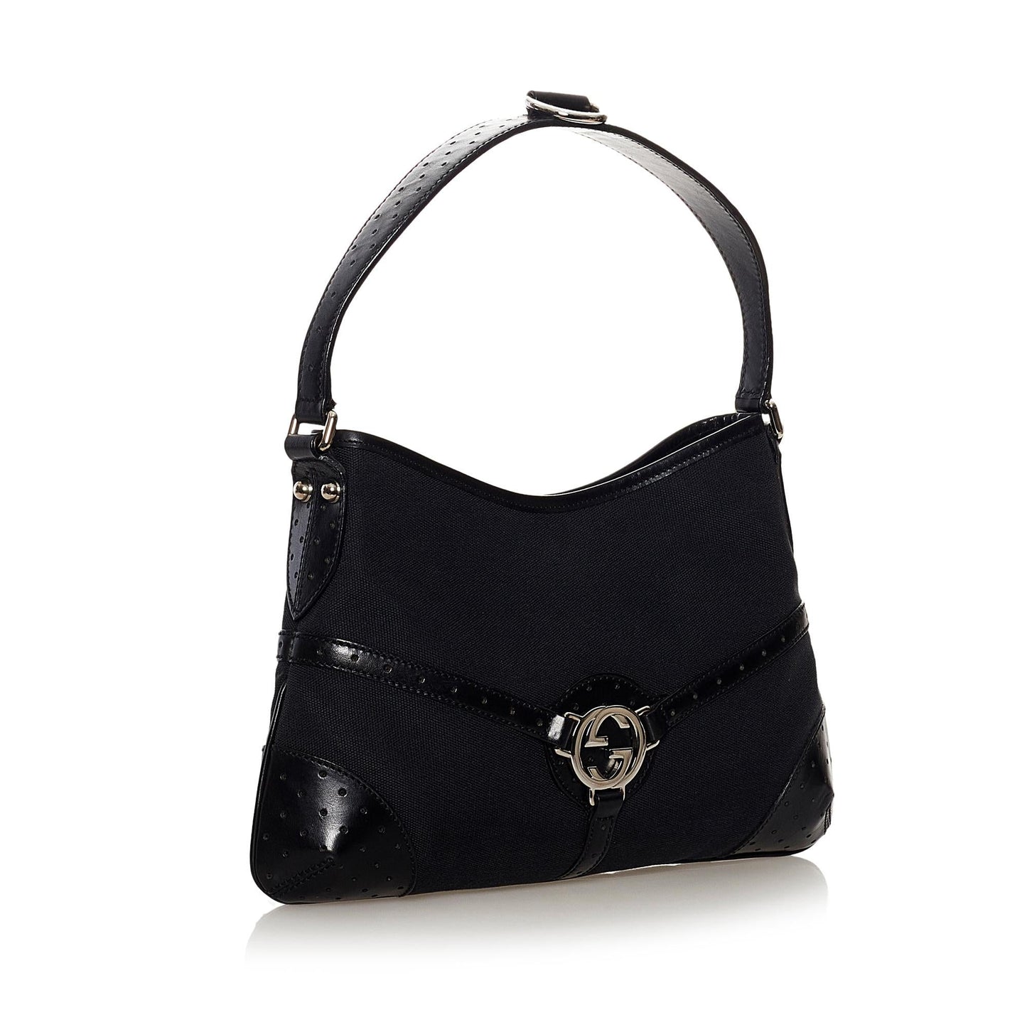 Gucci Reins SHG Canvas Calf Black Satchel Bag