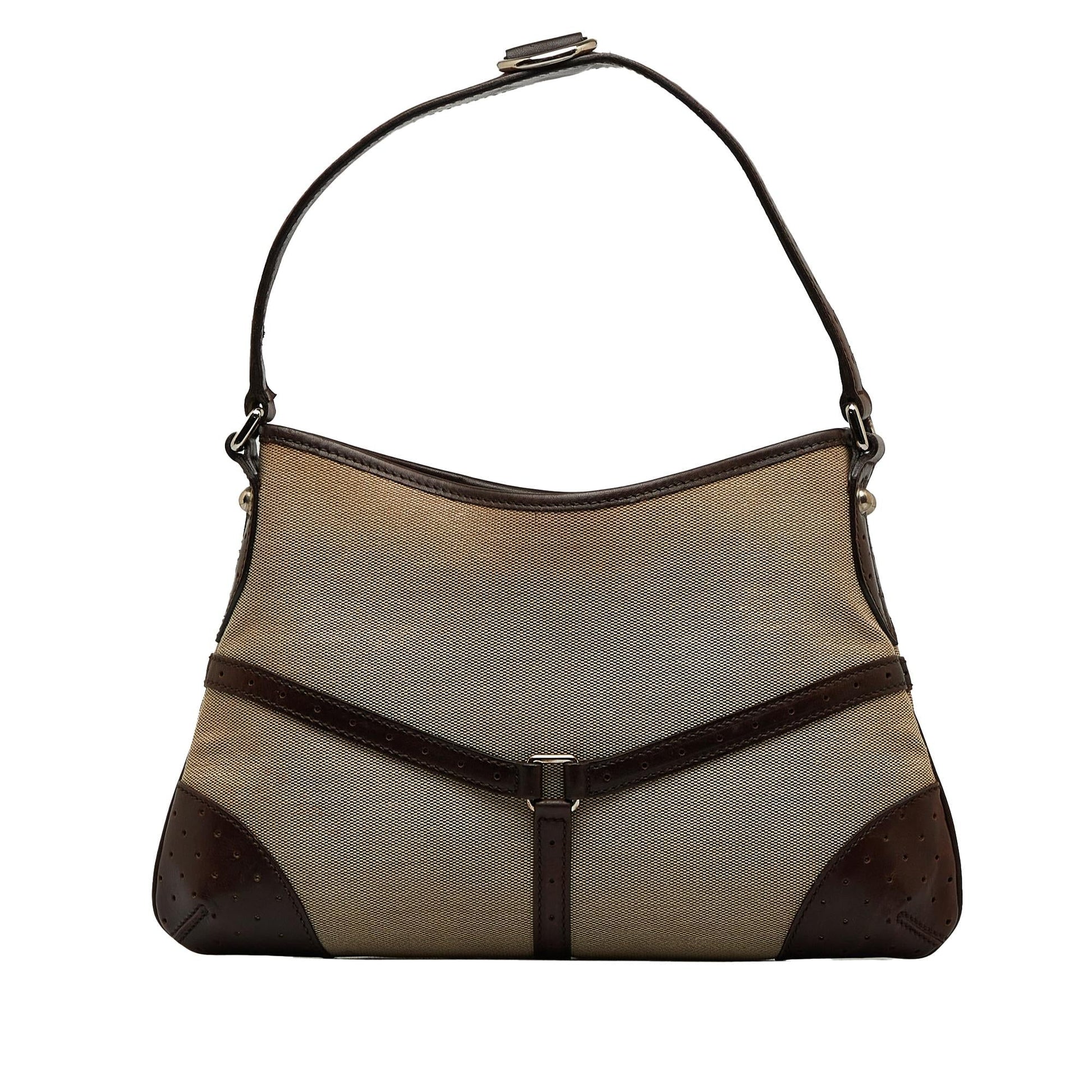 Gucci Reins Web SHG-VjXKWU Canvas Calf Brown Shoulder Bag