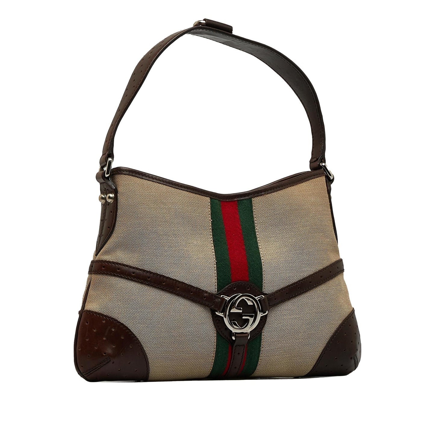 Gucci Reins Web SHG-VjXKWU Canvas Calf Brown Shoulder Bag
