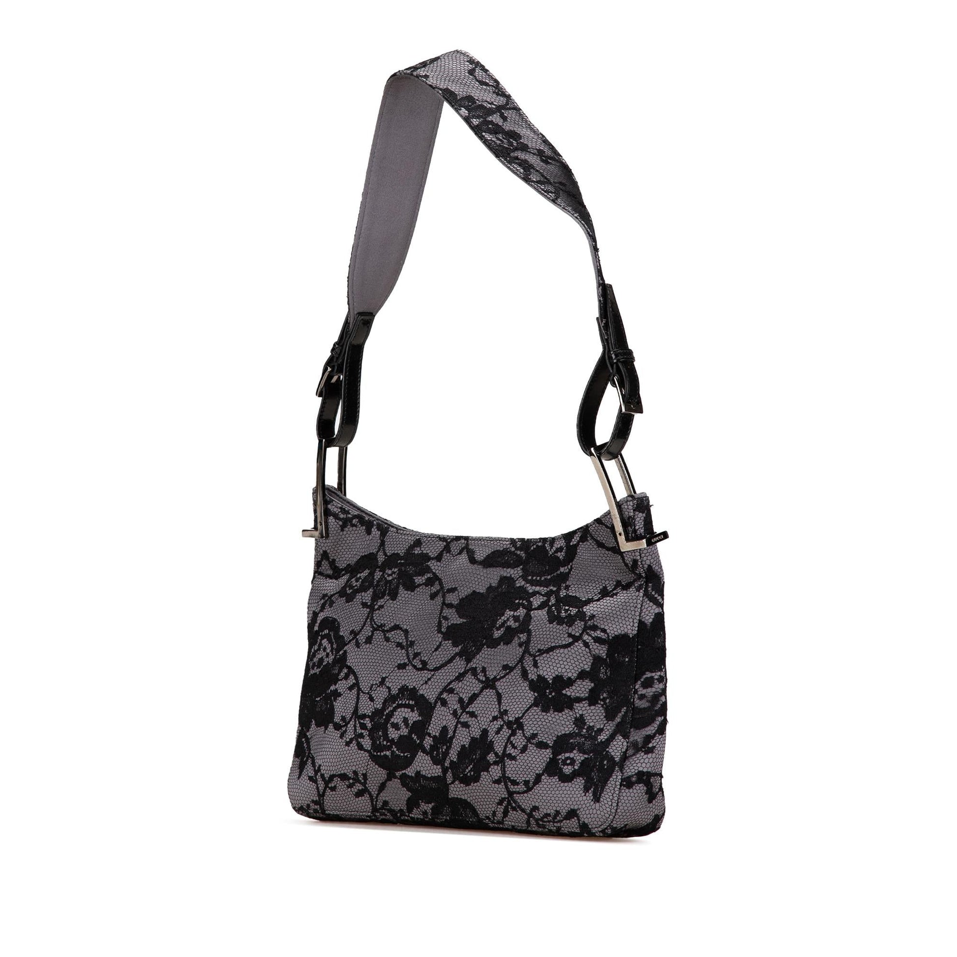 Gucci Floral Lace Satin Grey Shoulder Bag