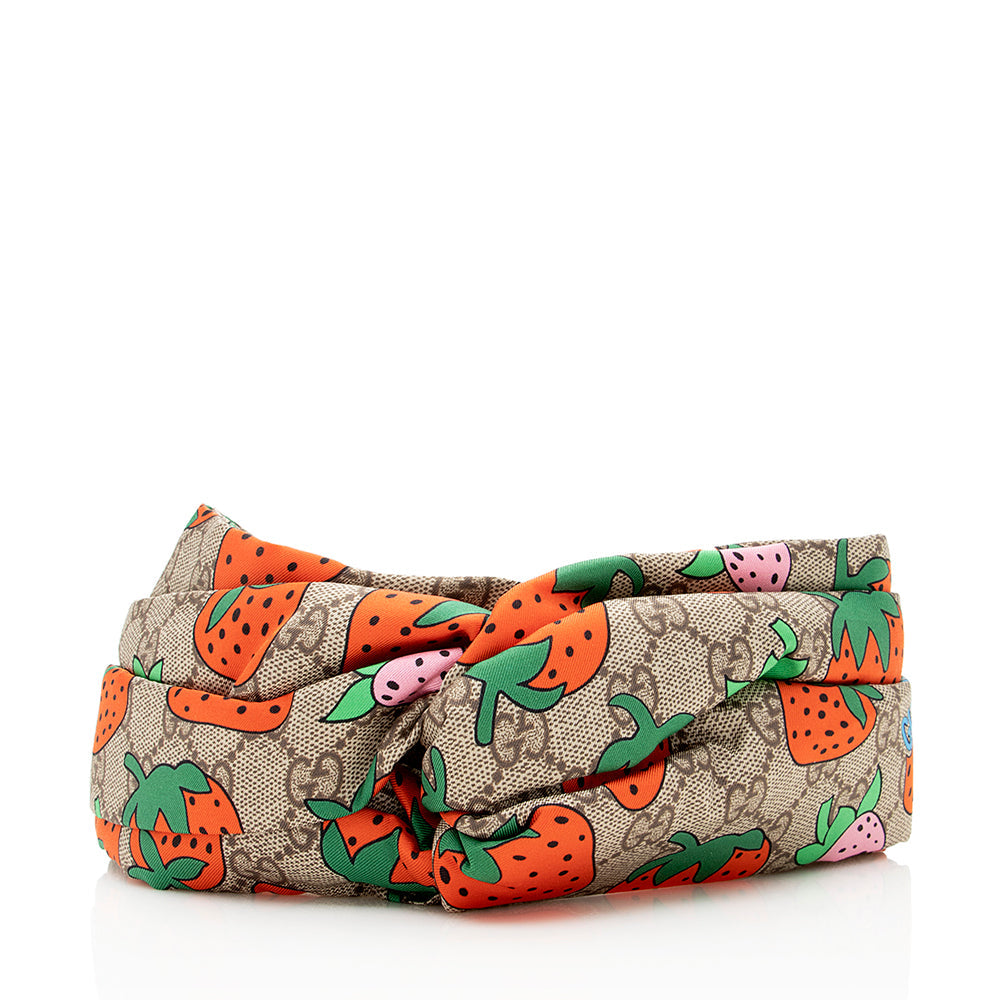 Gucci Silk GG Supreme Strawberry Headband Beige Red Handbag