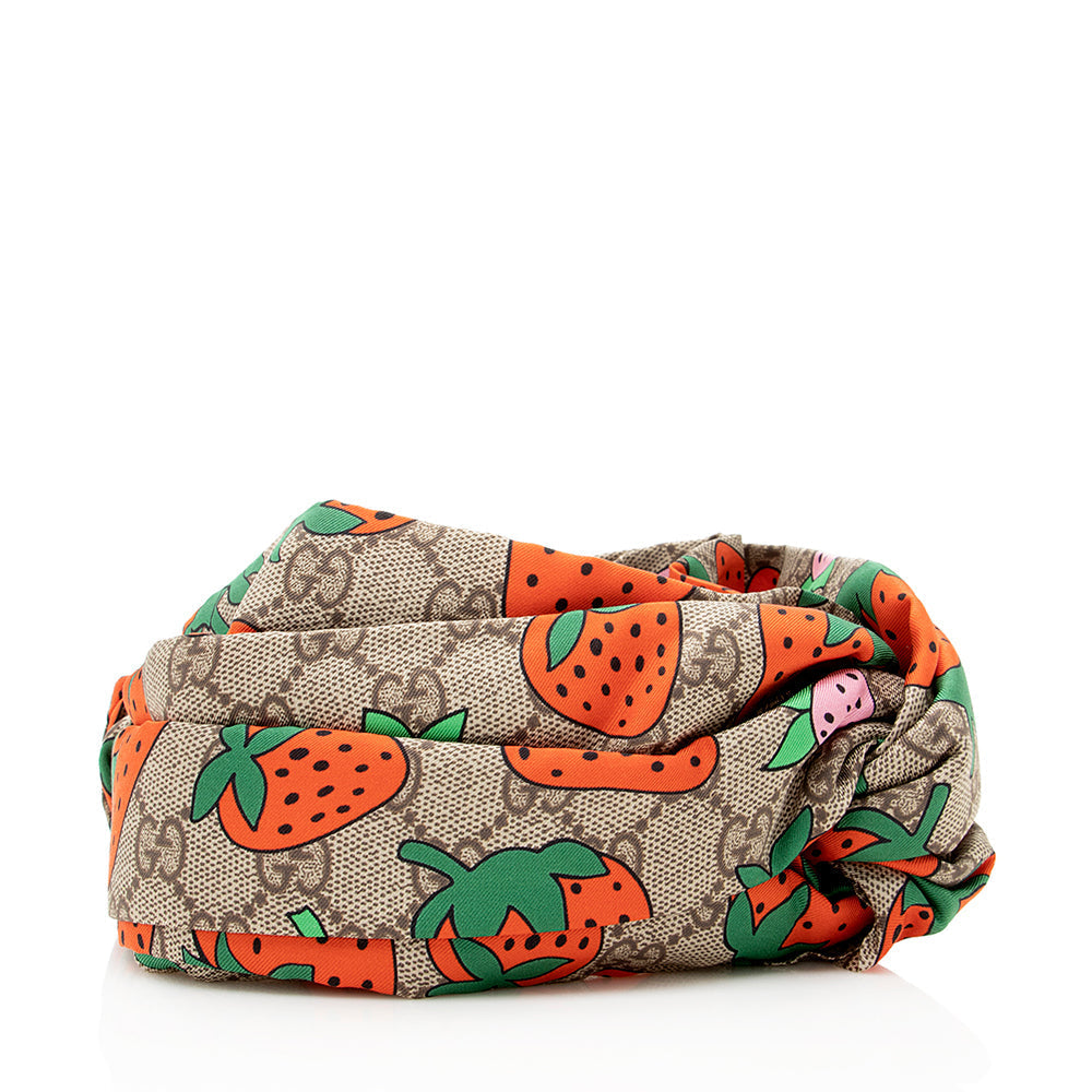 Gucci Silk GG Supreme Strawberry Headband Beige Red Handbag