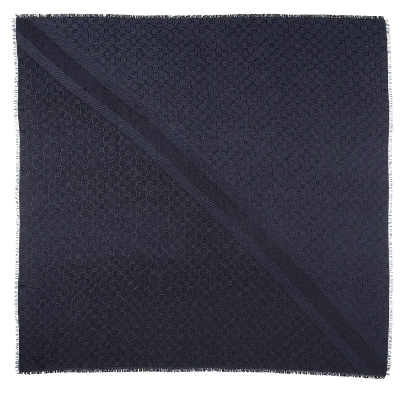 Gucci Silk Wool 140cm Shawl SHF-sdYgHP Monogram Black Blue Handbag