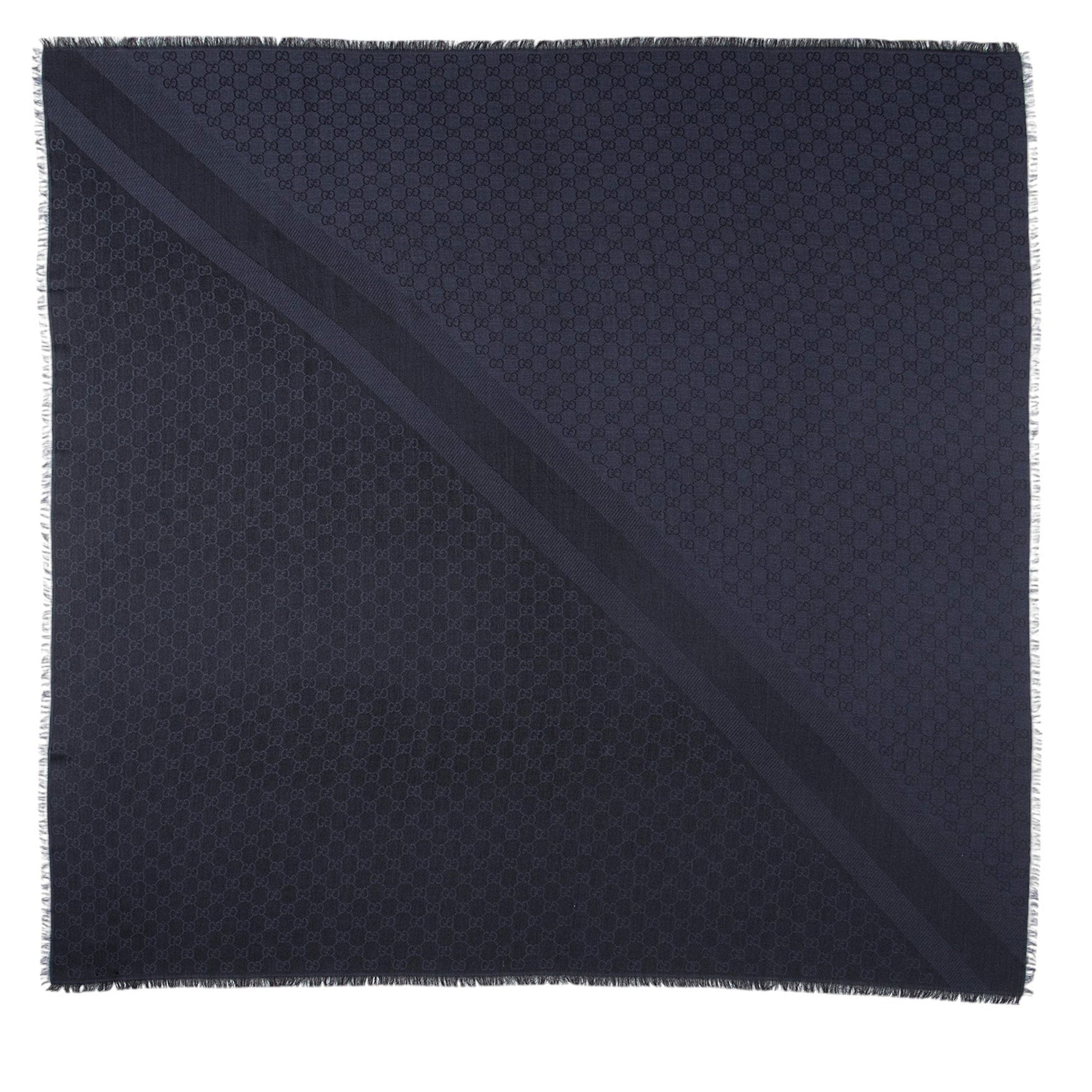 Gucci Silk Wool 140cm Shawl SHF-sdYgHP Monogram Black Blue Handbag