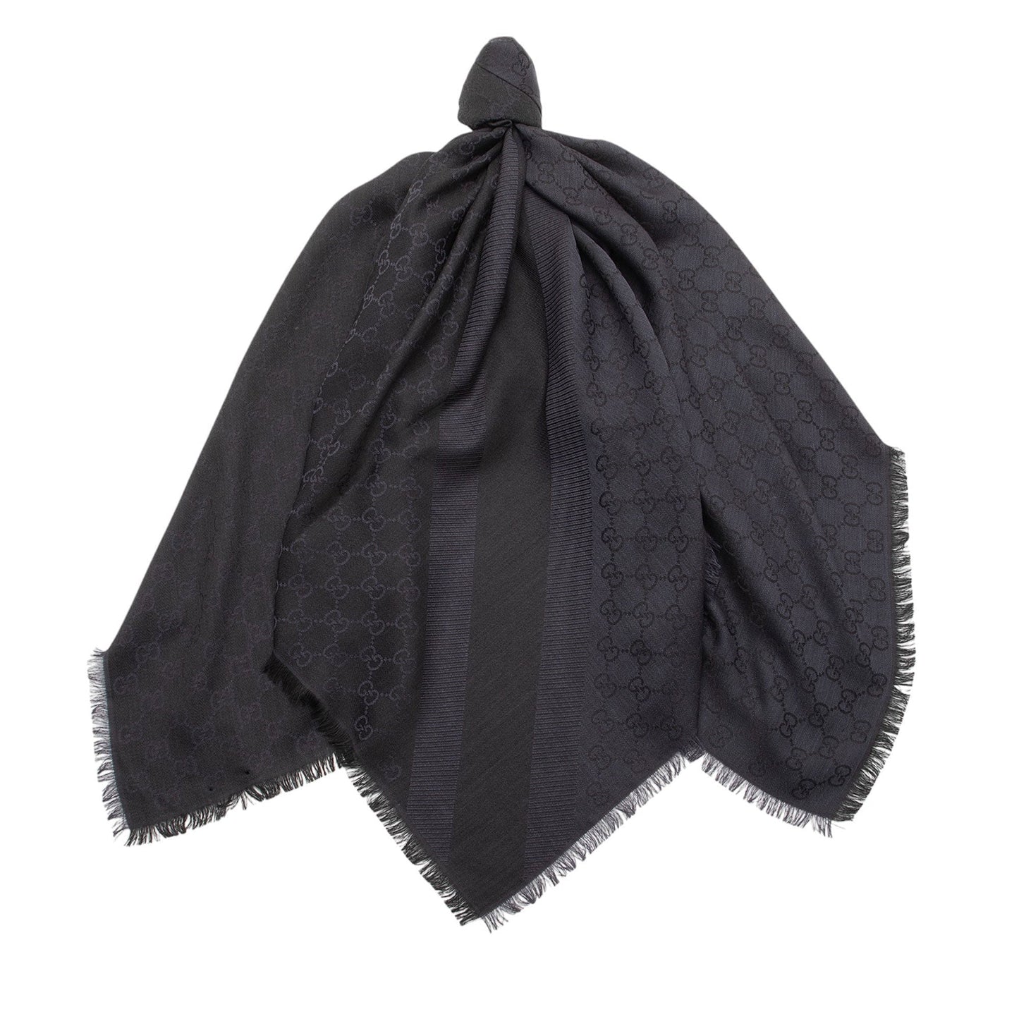 Gucci Silk Wool 140cm Shawl SHF-sdYgHP Monogram Black Blue Handbag