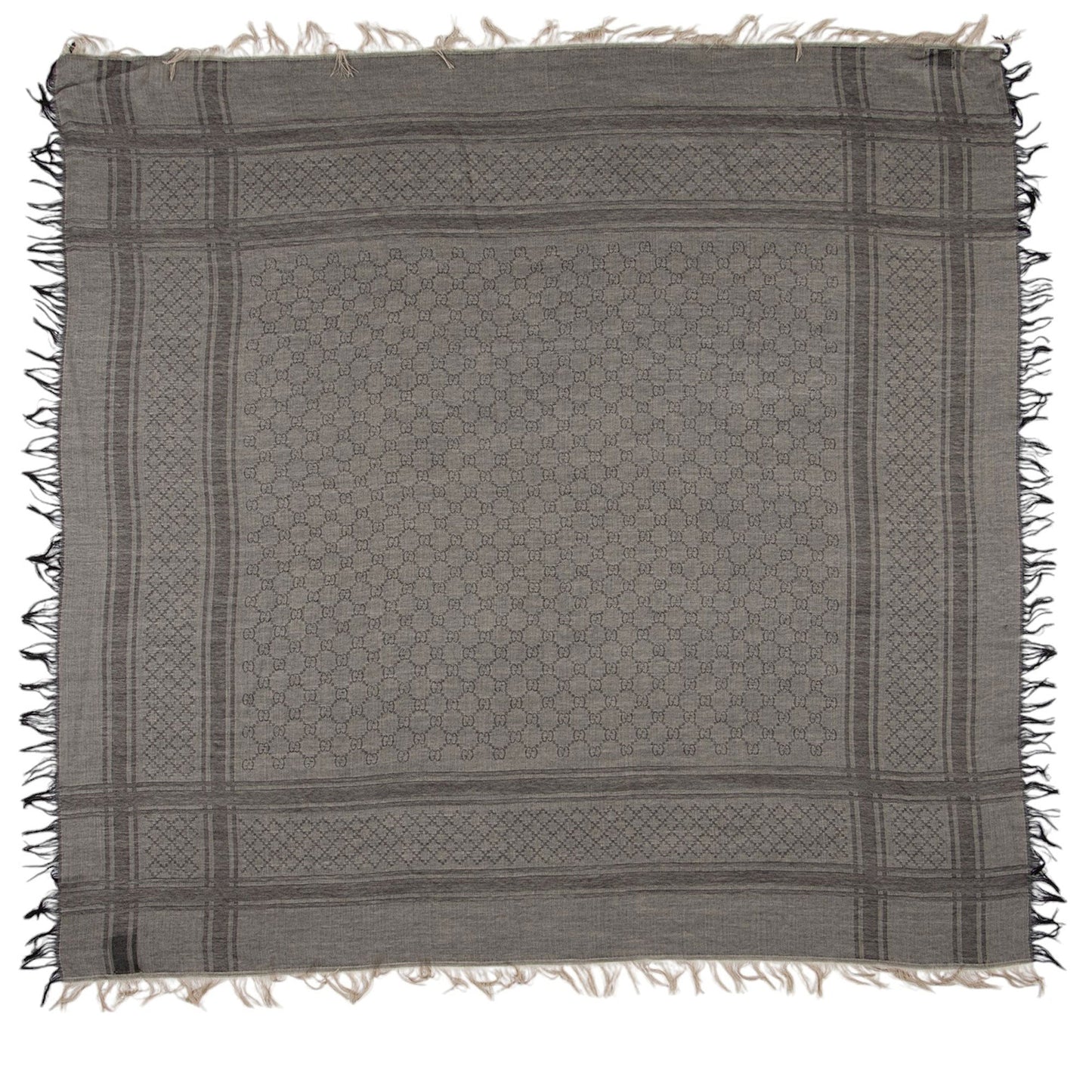 Gucci Silk Wool Diamante 140cm Shawl Monogram Grey Handbag