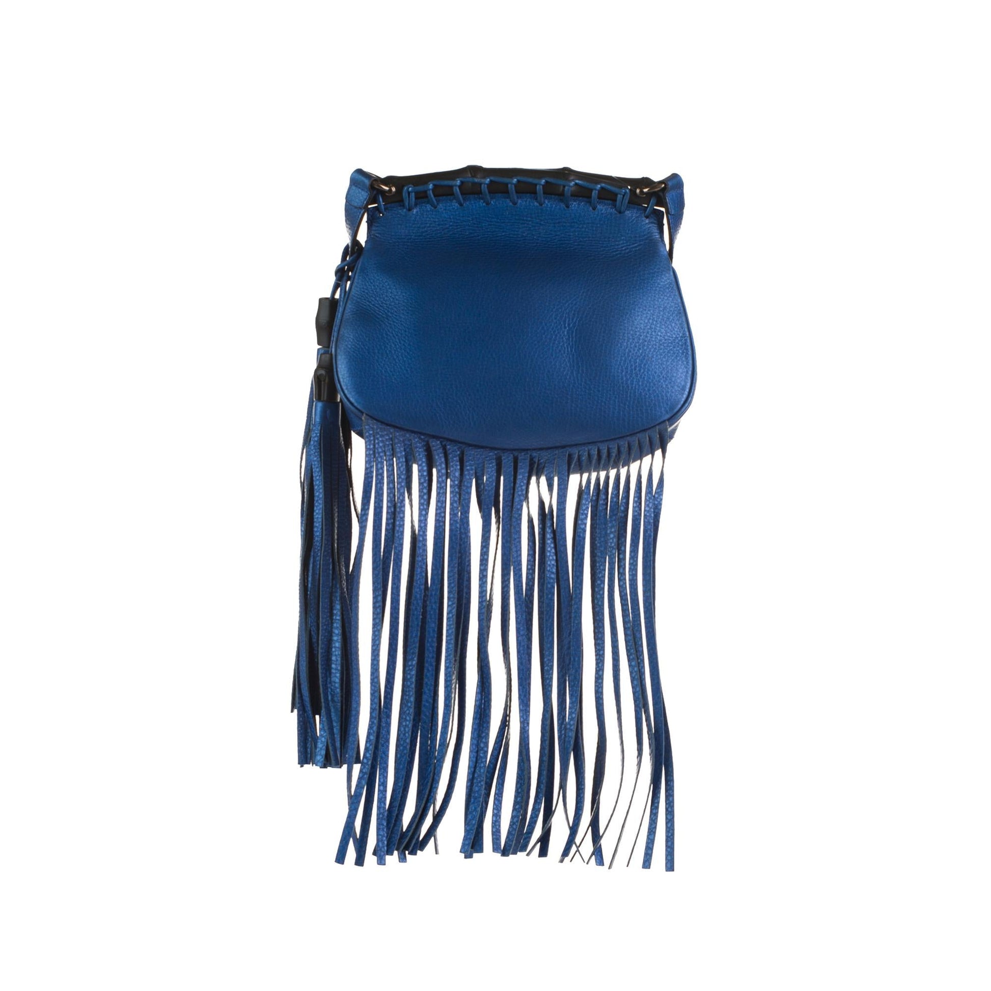 Gucci Bamboo Nouveau Fringe SHG-YksGHq Calf Blue Small Jewelry