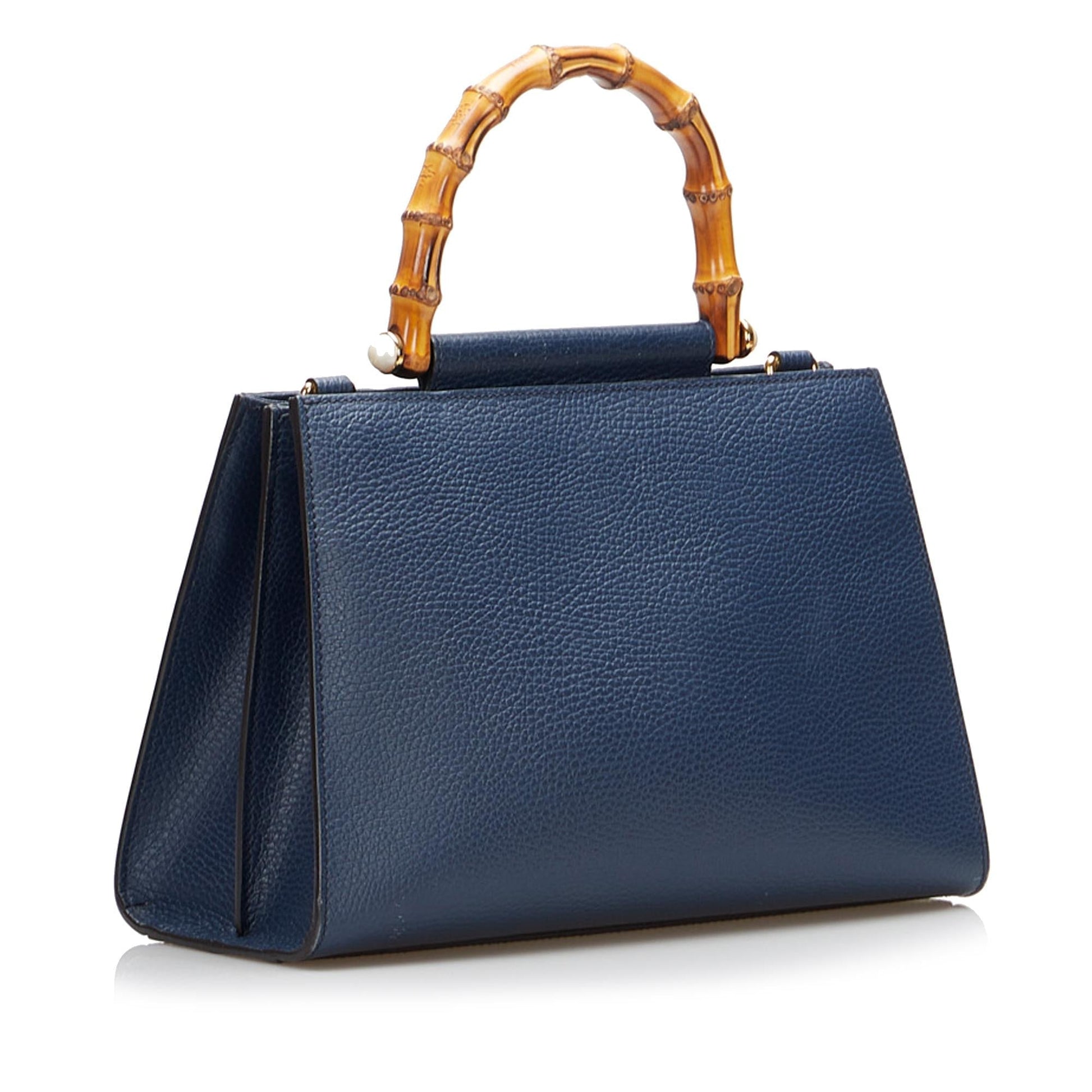 Gucci Bamboo Nymphaea SHG-m6Hp5z Calf Blue Small Satchel Bag