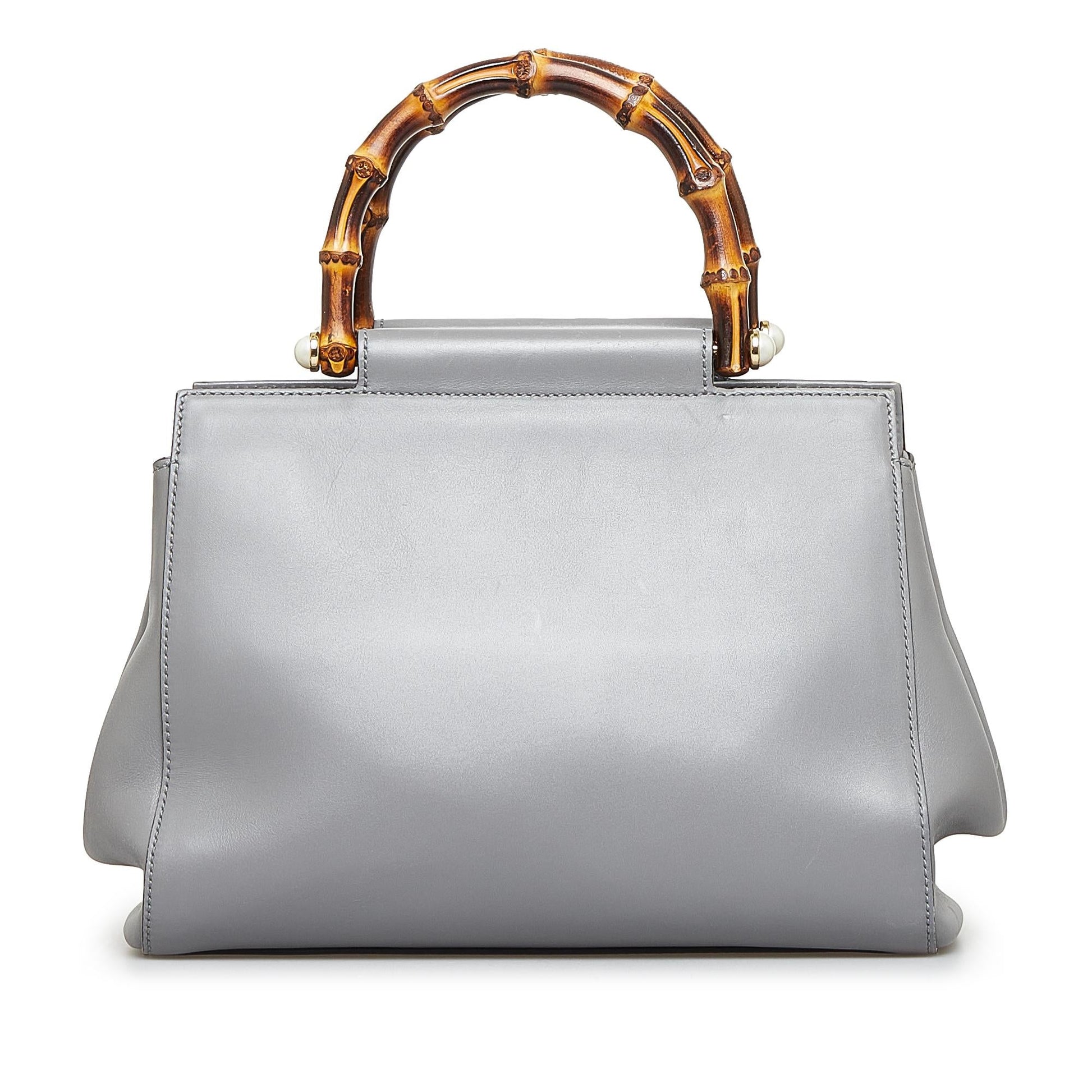 Gucci Bamboo Nymphaea SHG-v3IHLK Calf Grey Small Satchel Bag