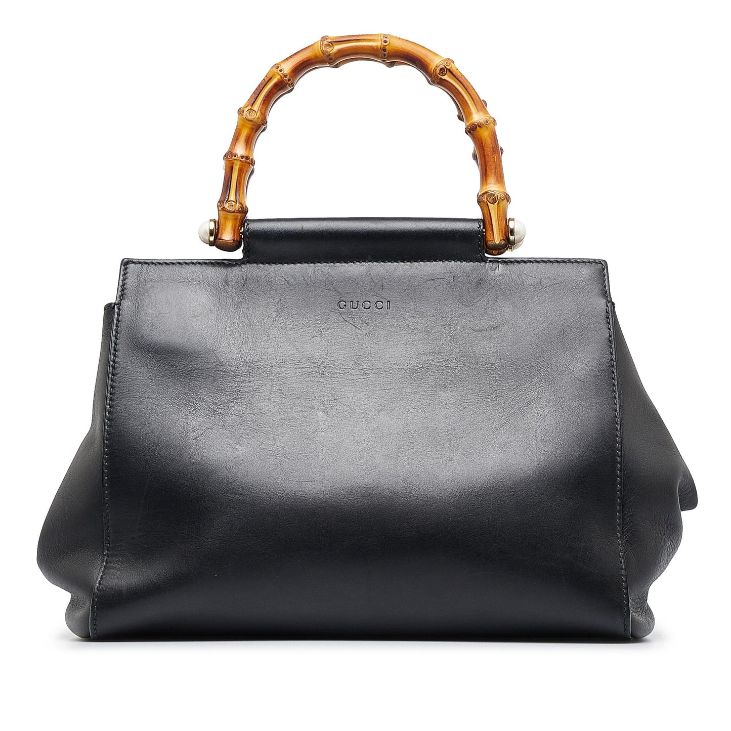 Gucci Bamboo Nymphaea SHG-bhhImn Calf Black Small Satchel Bag