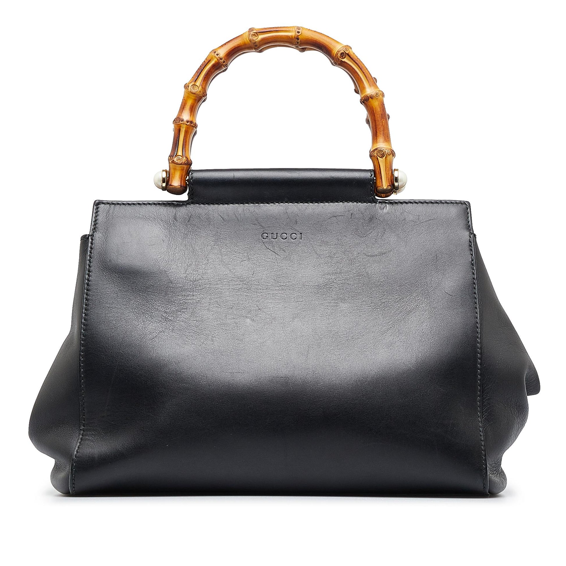 Gucci Bamboo Nymphaea SHG-bhhImn Calf Black Small Satchel Bag