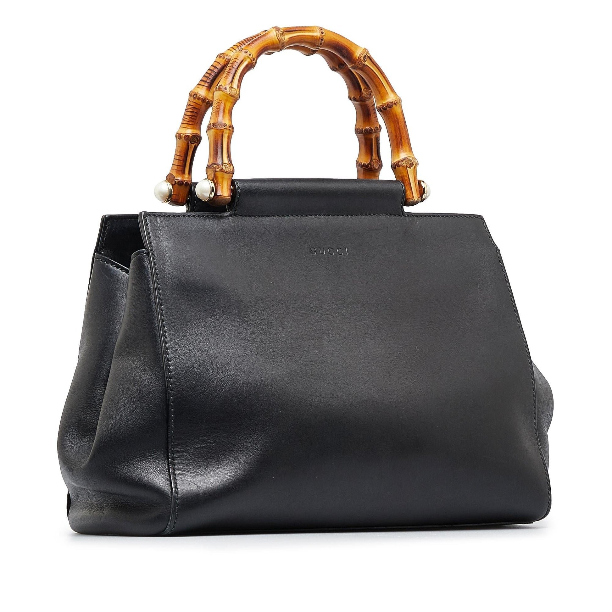 Gucci Bamboo Nymphaea SHG-bhhImn Calf Black Small Satchel Bag