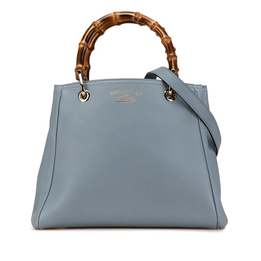 Gucci Bamboo Shopper Calf Blue Small Satchel Bag