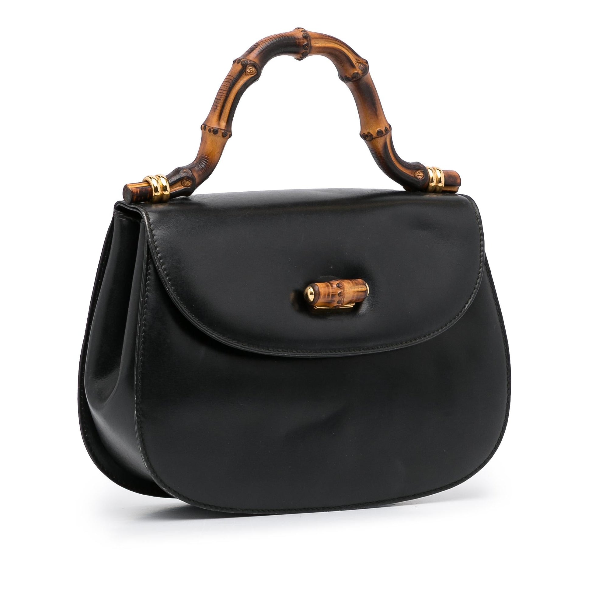 Gucci Bamboo Top Handle SHG-Zsc6X0 Calf Black Small Flap Satchel Bag