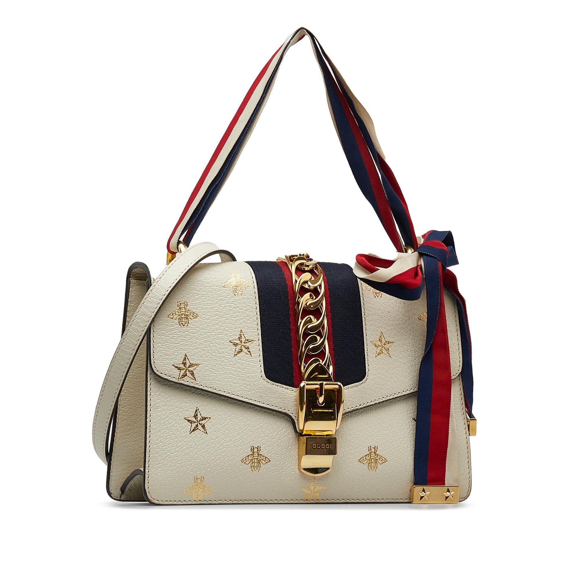 Gucci Bee Star Sylvie SHG-WlqOsn Calf White Small Crossbody Bag