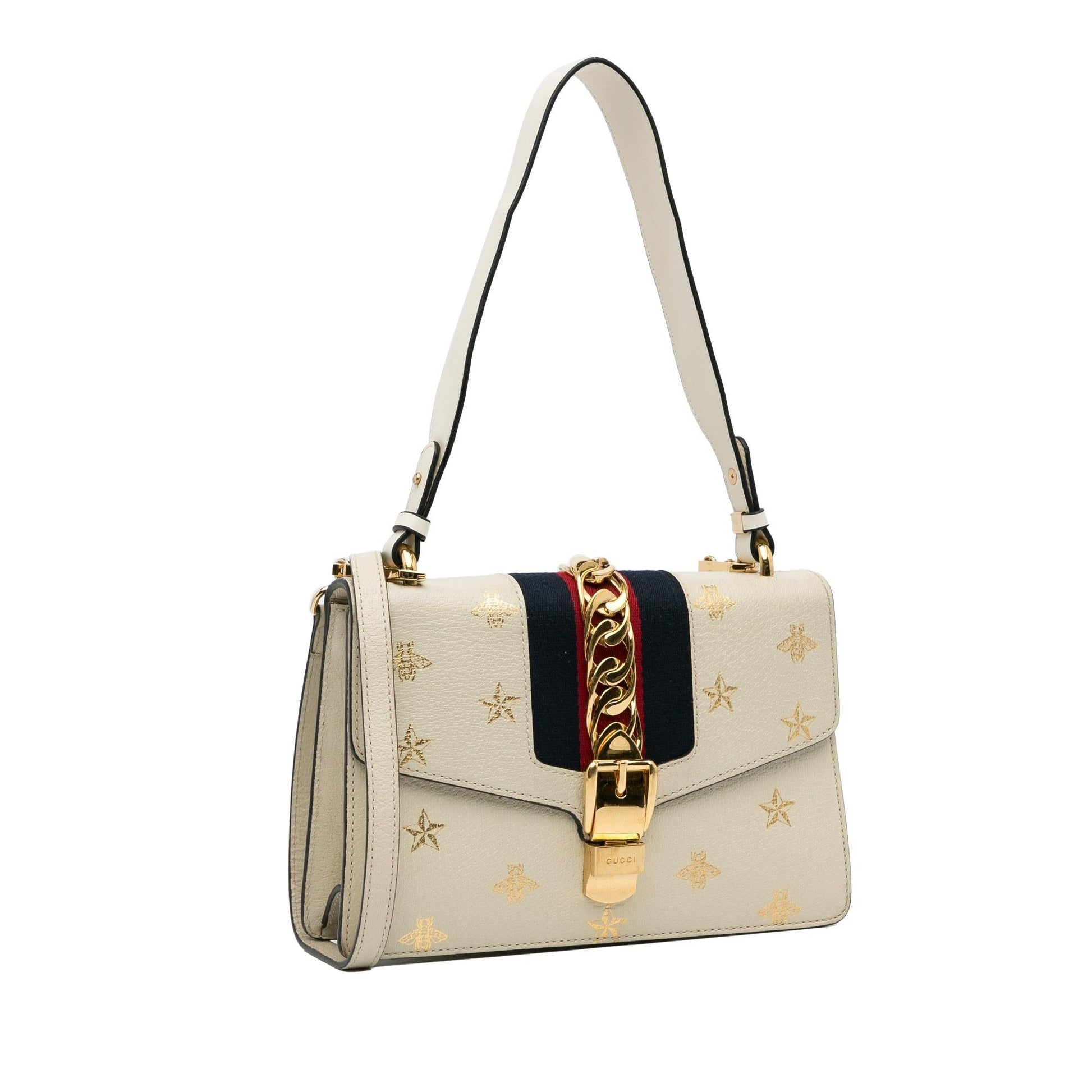Gucci Bee Star Sylvie Calf White Small Satchel Bag