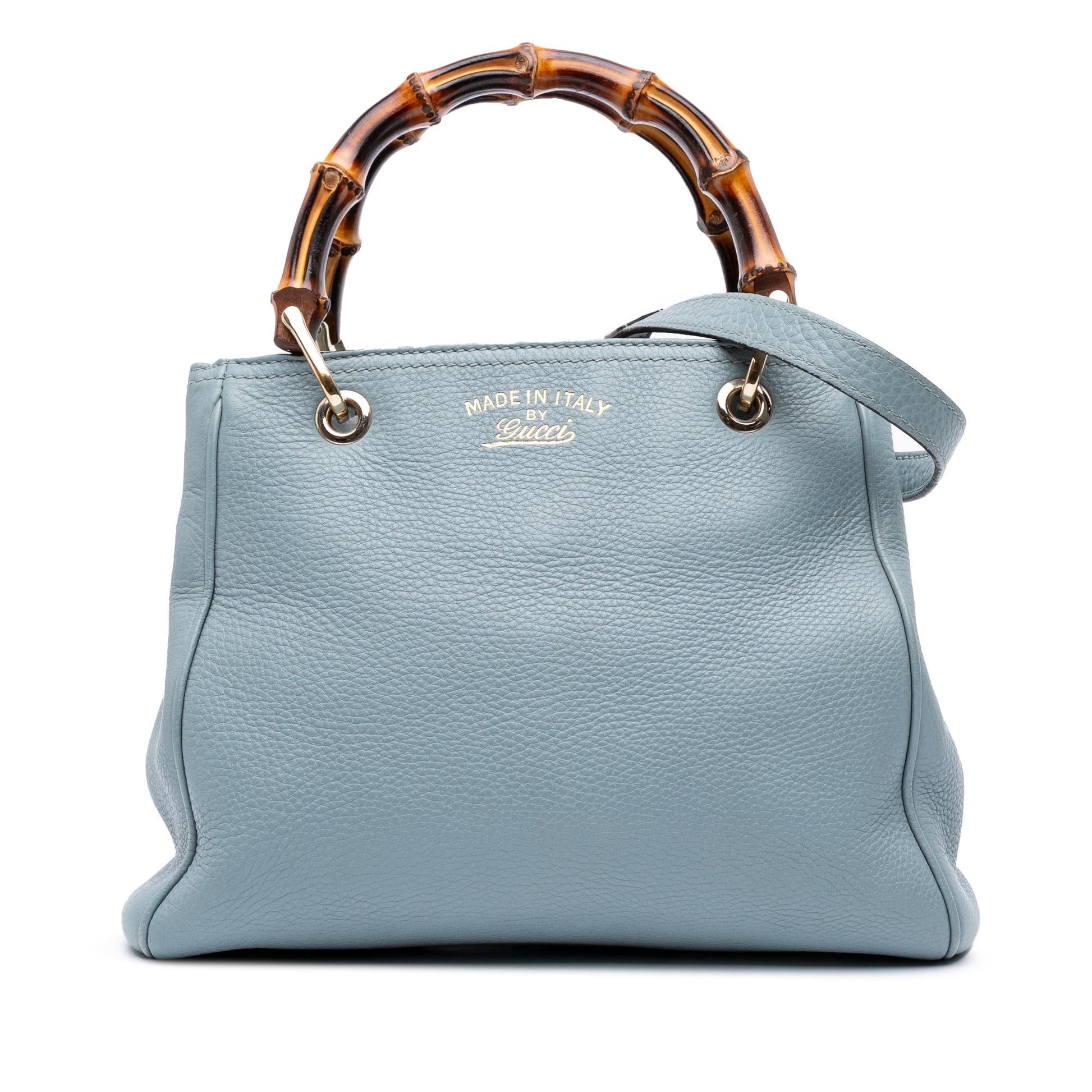 Gucci Bamboo Shopper Calf Calfskin Blue Small Satchel Bag