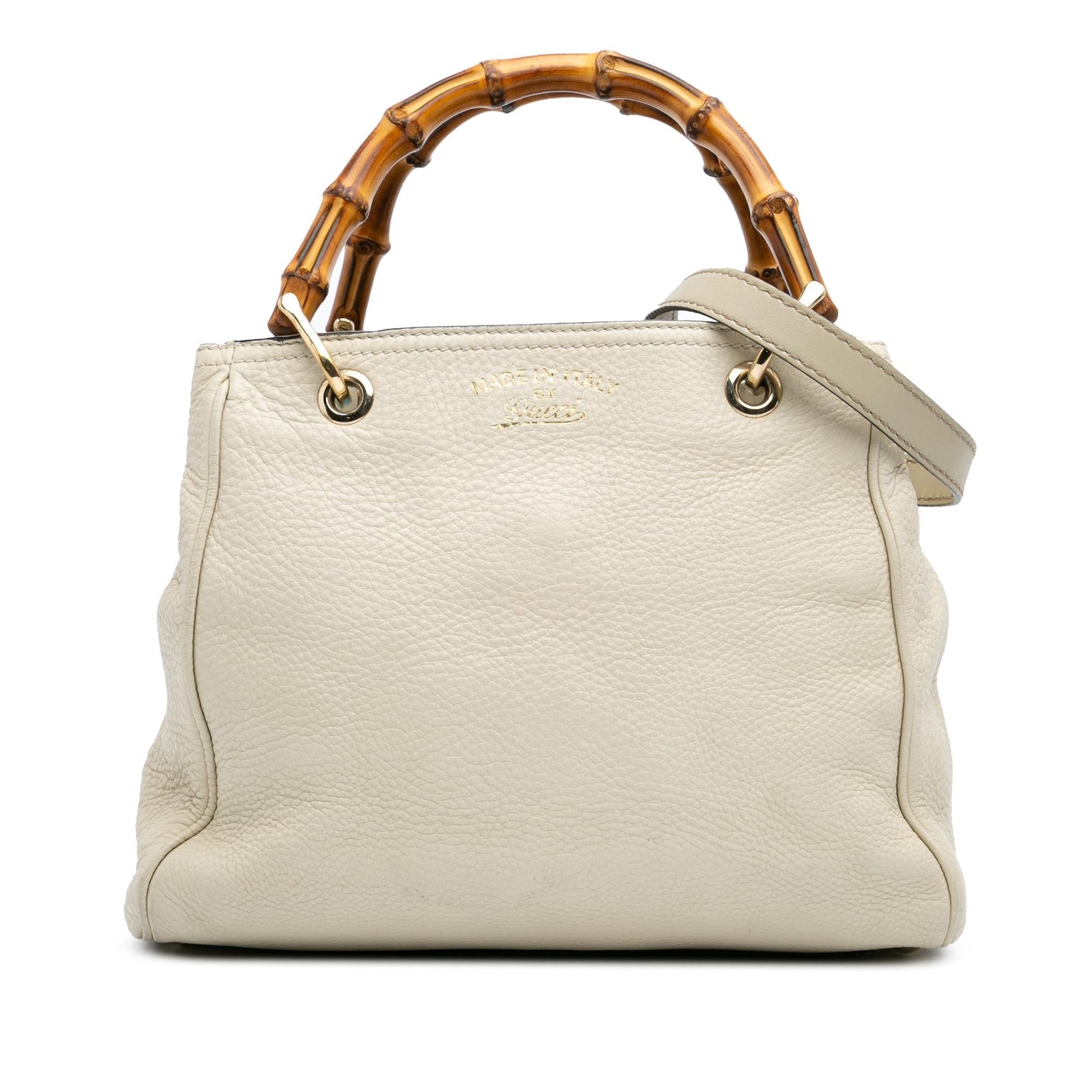 Gucci Bamboo Shopper Calf Calfskin White Small Satchel Bag Satchel 13