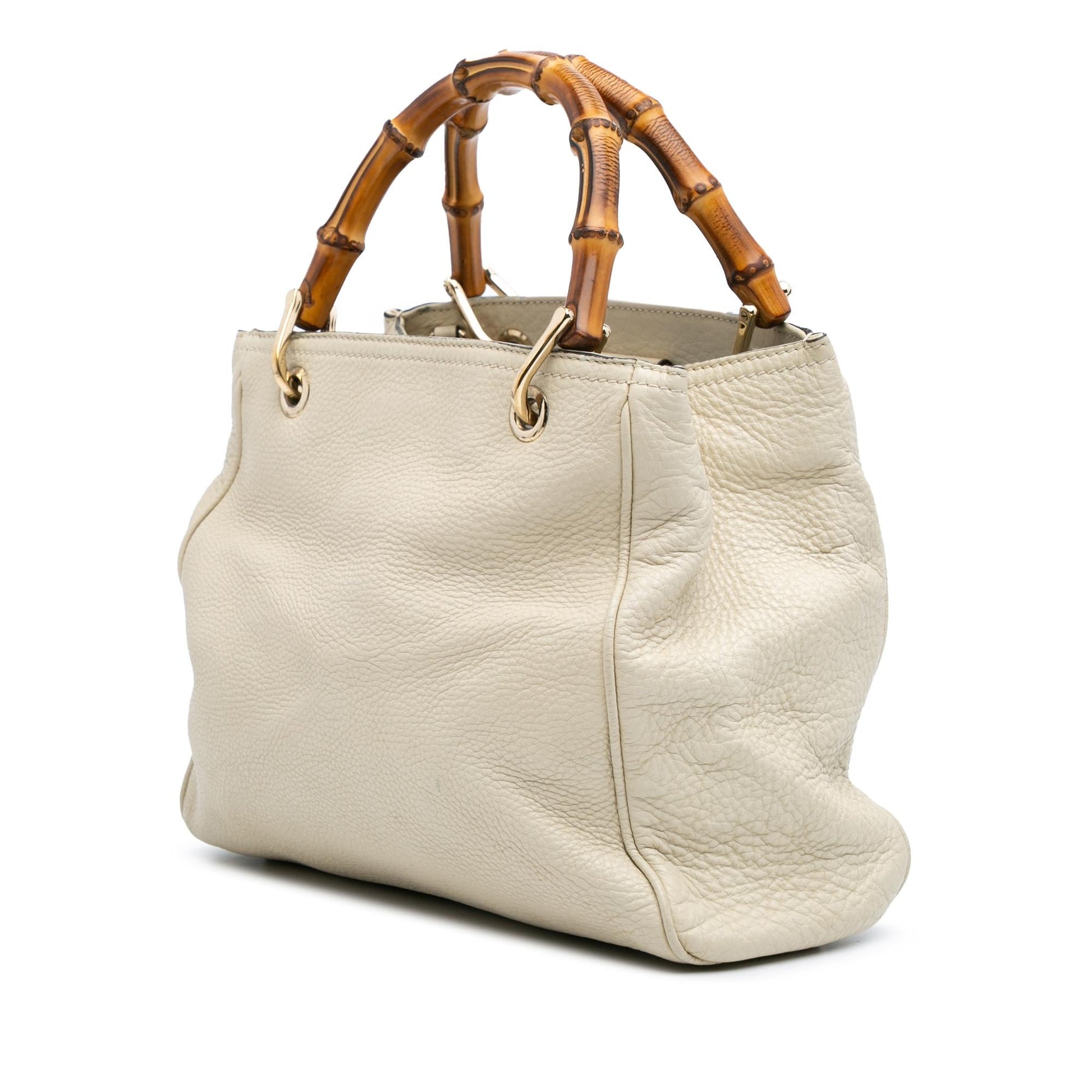 Gucci Bamboo Shopper Calf Calfskin White Small Satchel Bag Satchel 13