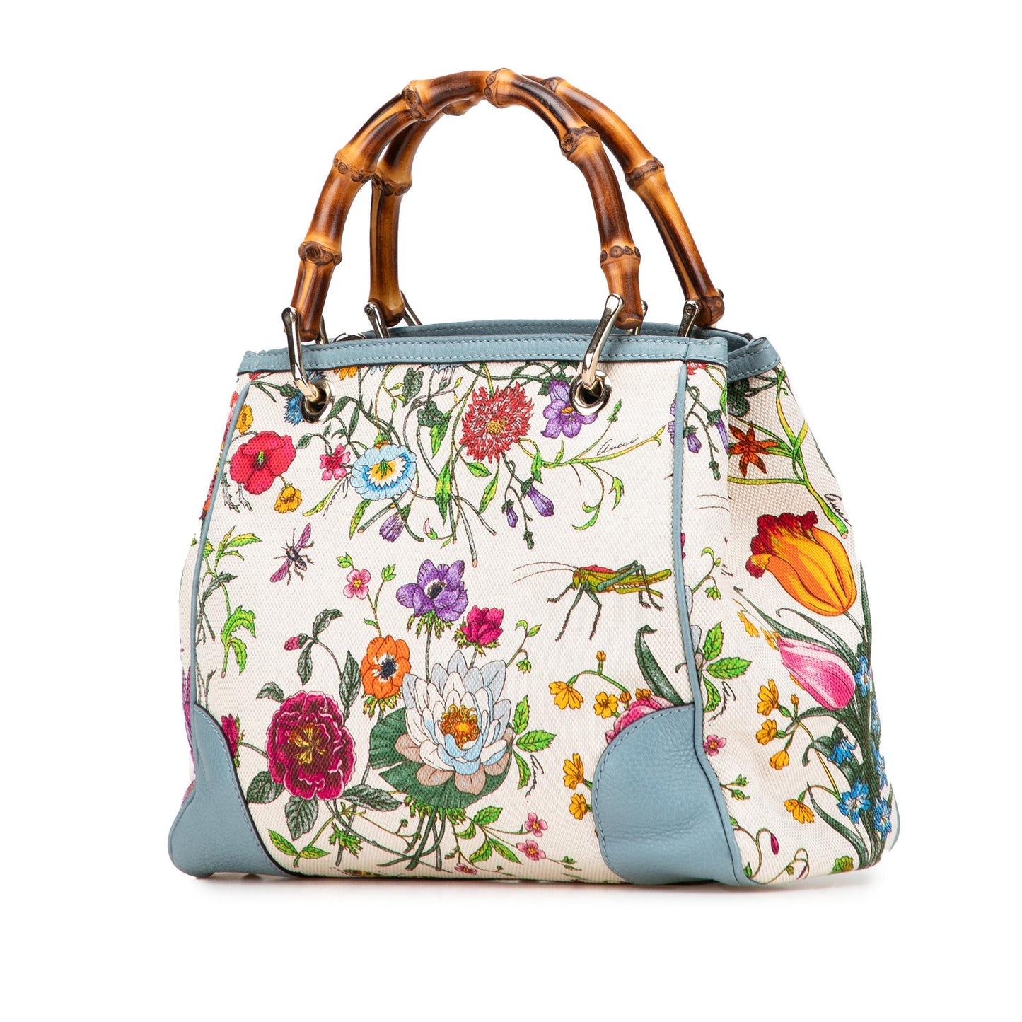 Gucci Flora Bamboo Shopper Canvas Small Tote Bag