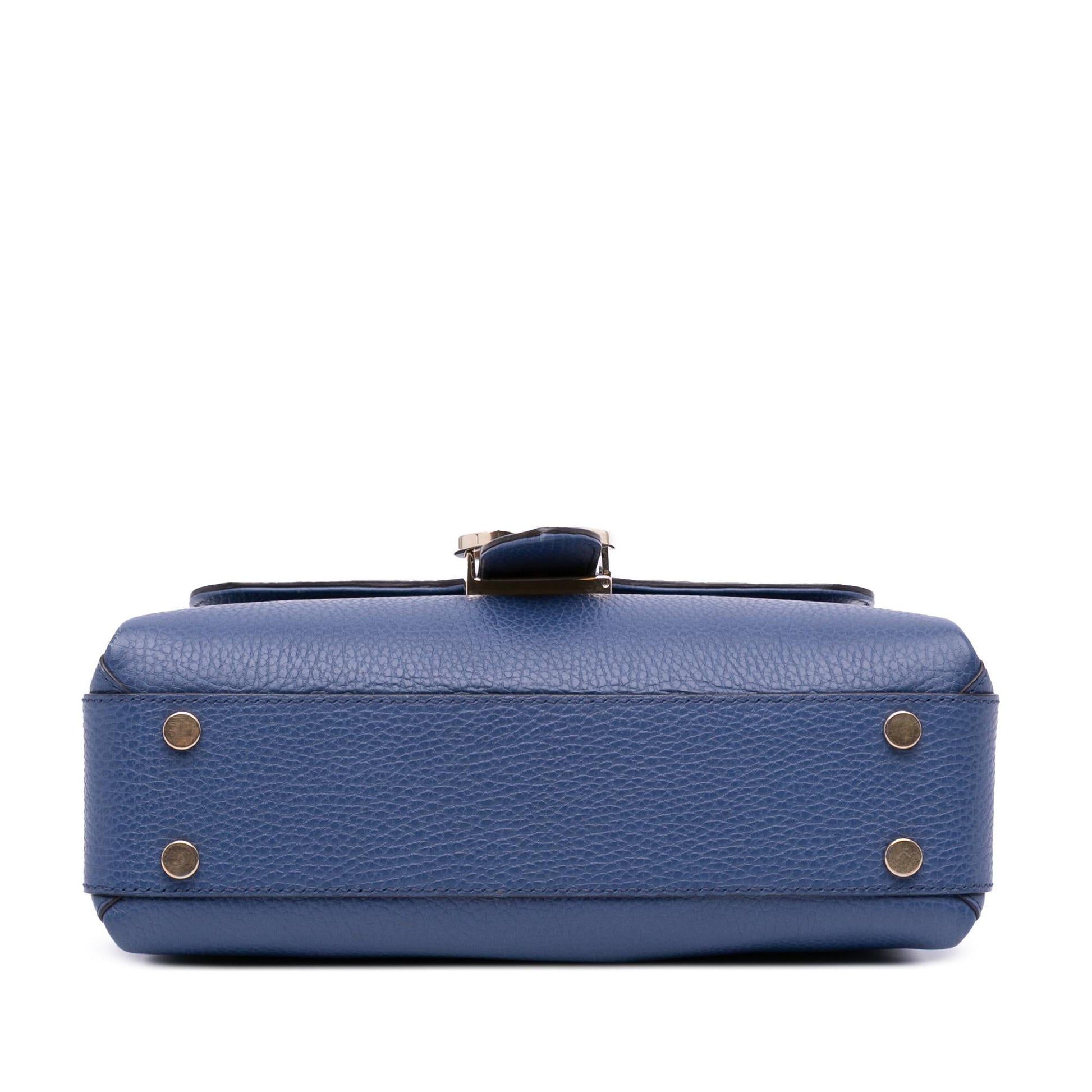 Gucci Dollar Interlocking G Calf Blue Small Satchel Bag G Satchel