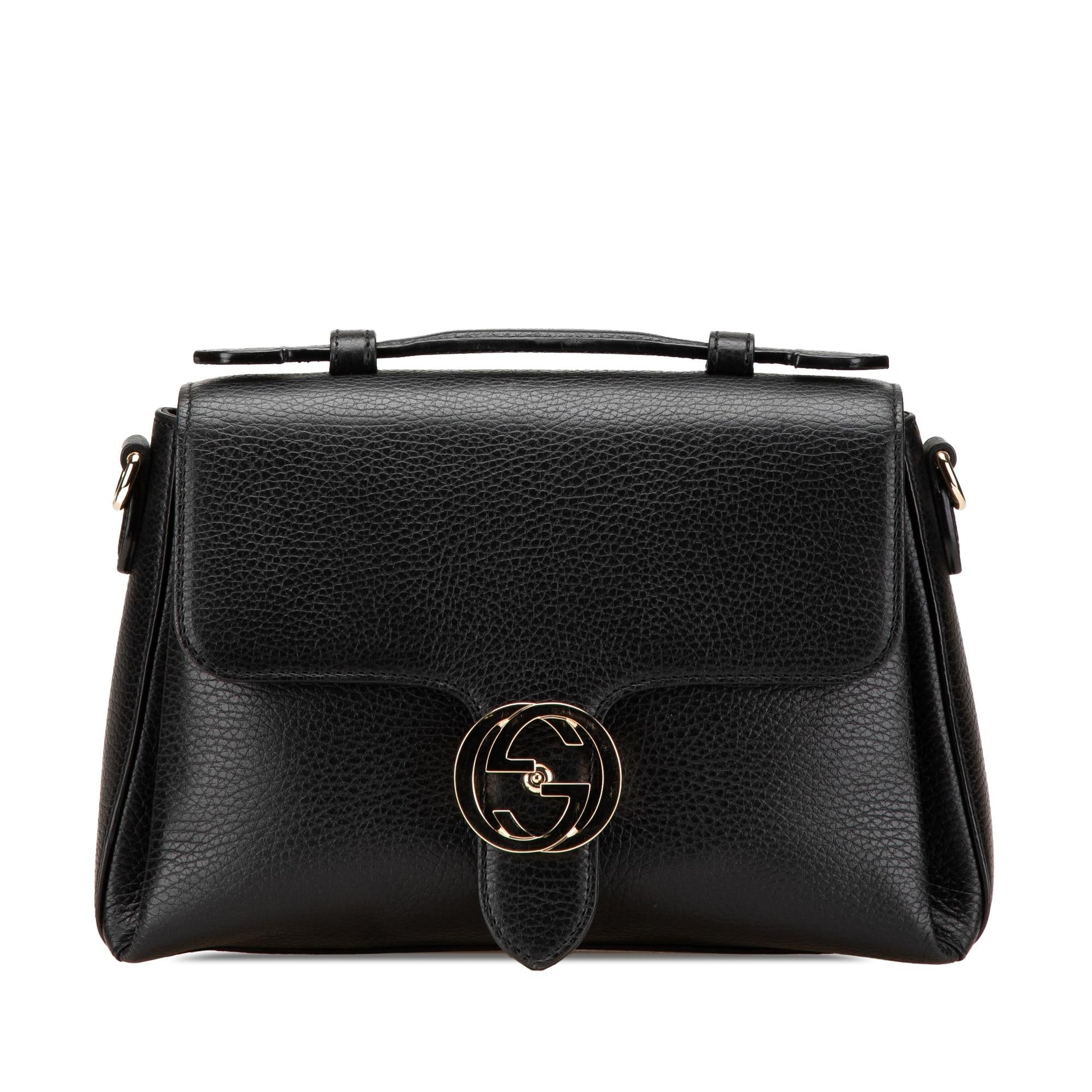 Gucci Dollar Interlocking G Calf Black Small Satchel Bag
