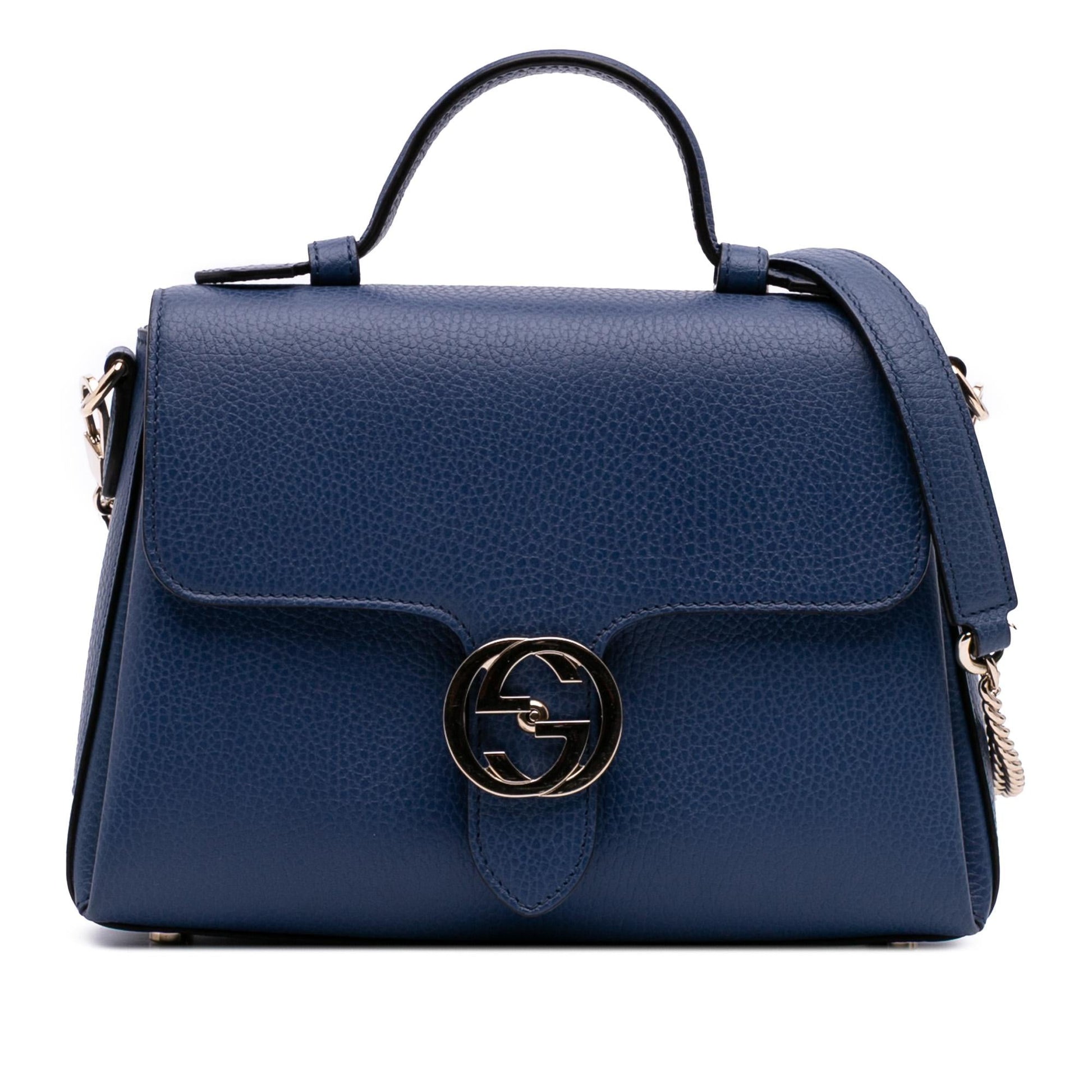 Gucci Dollar Interlocking G Calf Blue Small Satchel Bag