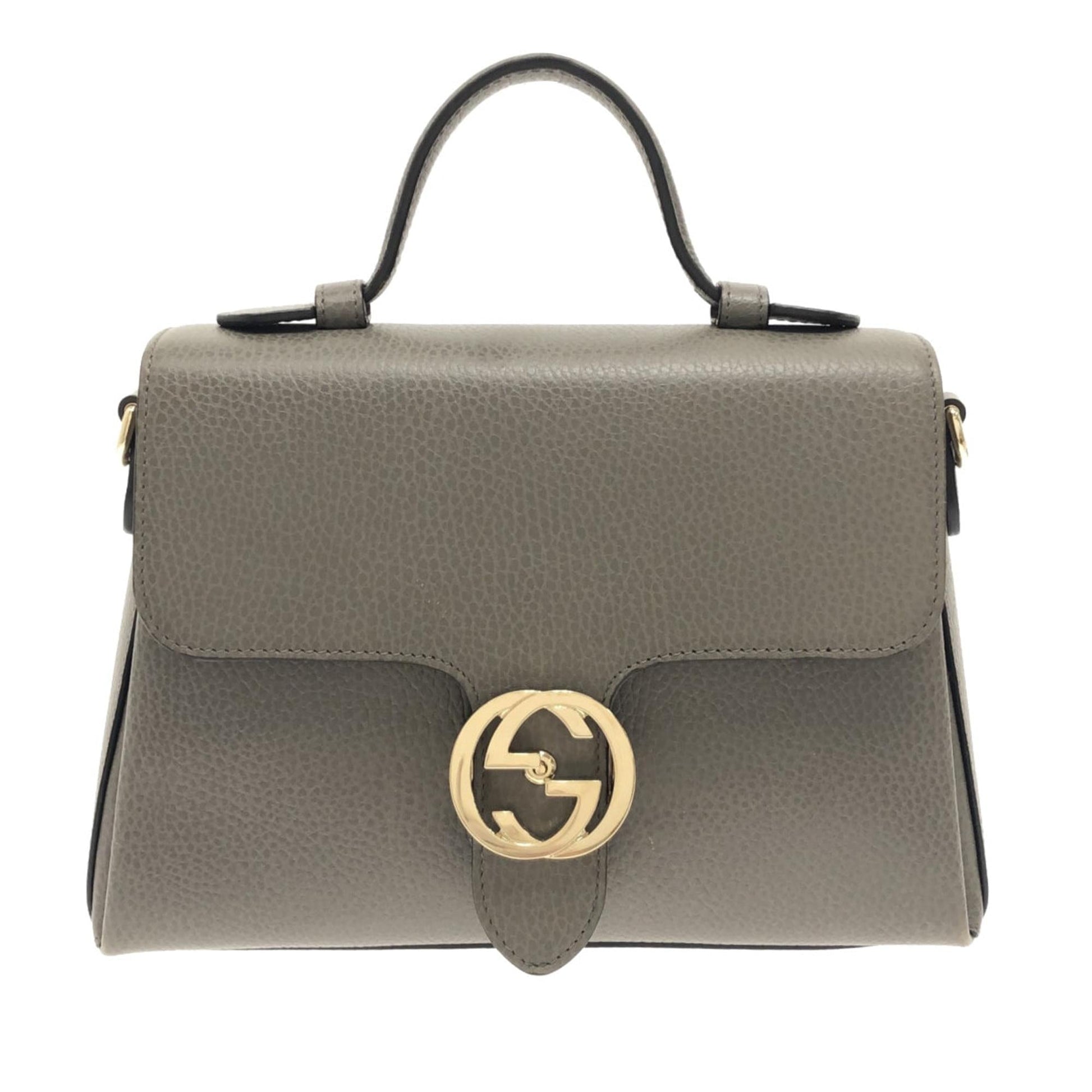 Gucci Dollar Interlocking G SHG-XhsO8p Calf Grey Small Top Handle Satchel Bag