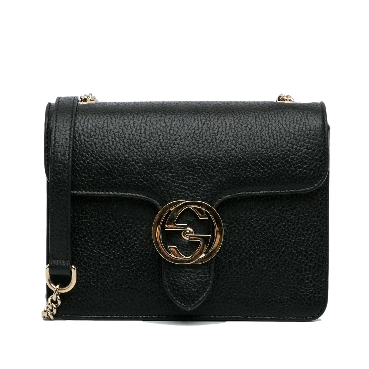 Gucci Dollar Interlocking G SHG-v0CaUw Calf Black Small Crossbody Bag
