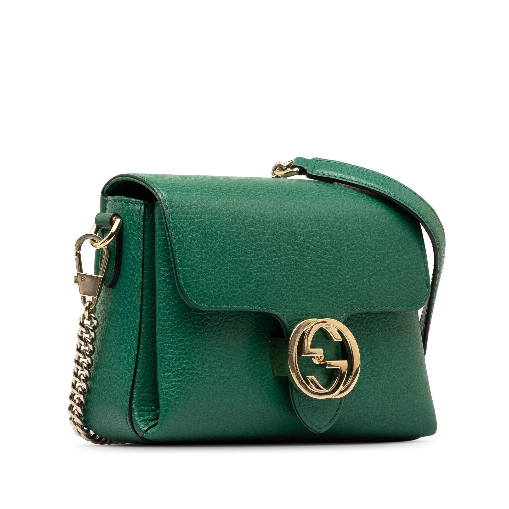 Gucci Dollar Interlocking G SHG-RYabwN Calf Green Small Crossbody Bag