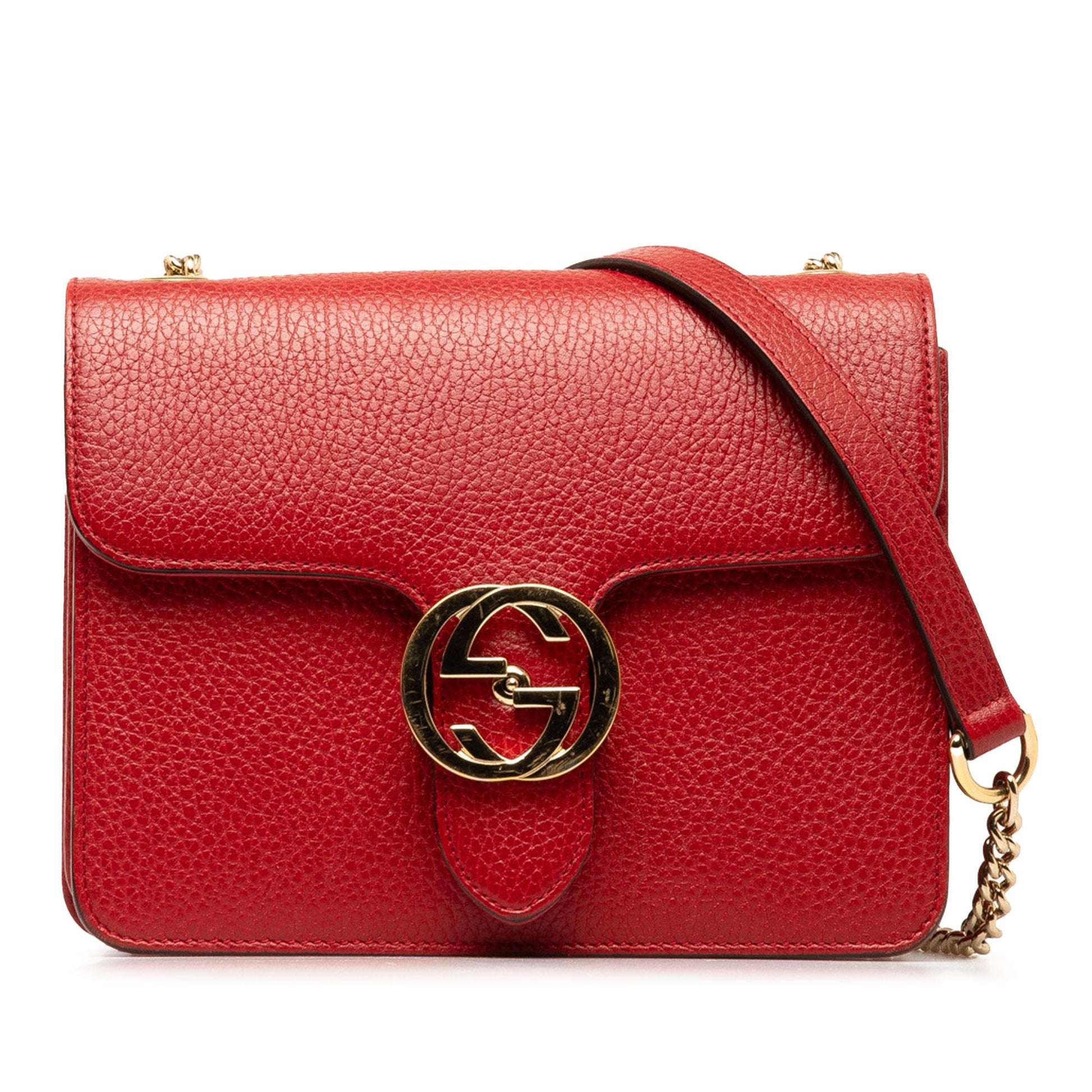Gucci Dollar Interlocking G SHG-yGw40P Calf Red Small Crossbody Bag