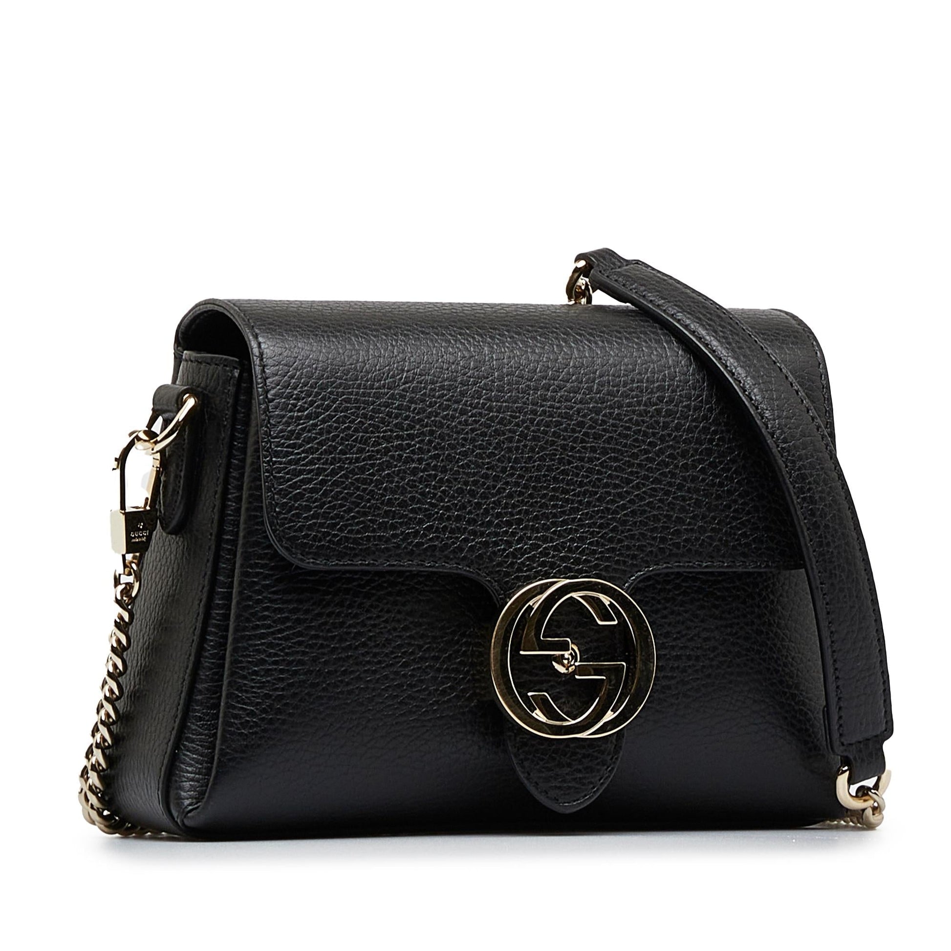Gucci Dollar Interlocking G SHG-kBh8xU Calf Black Small Crossbody Bag