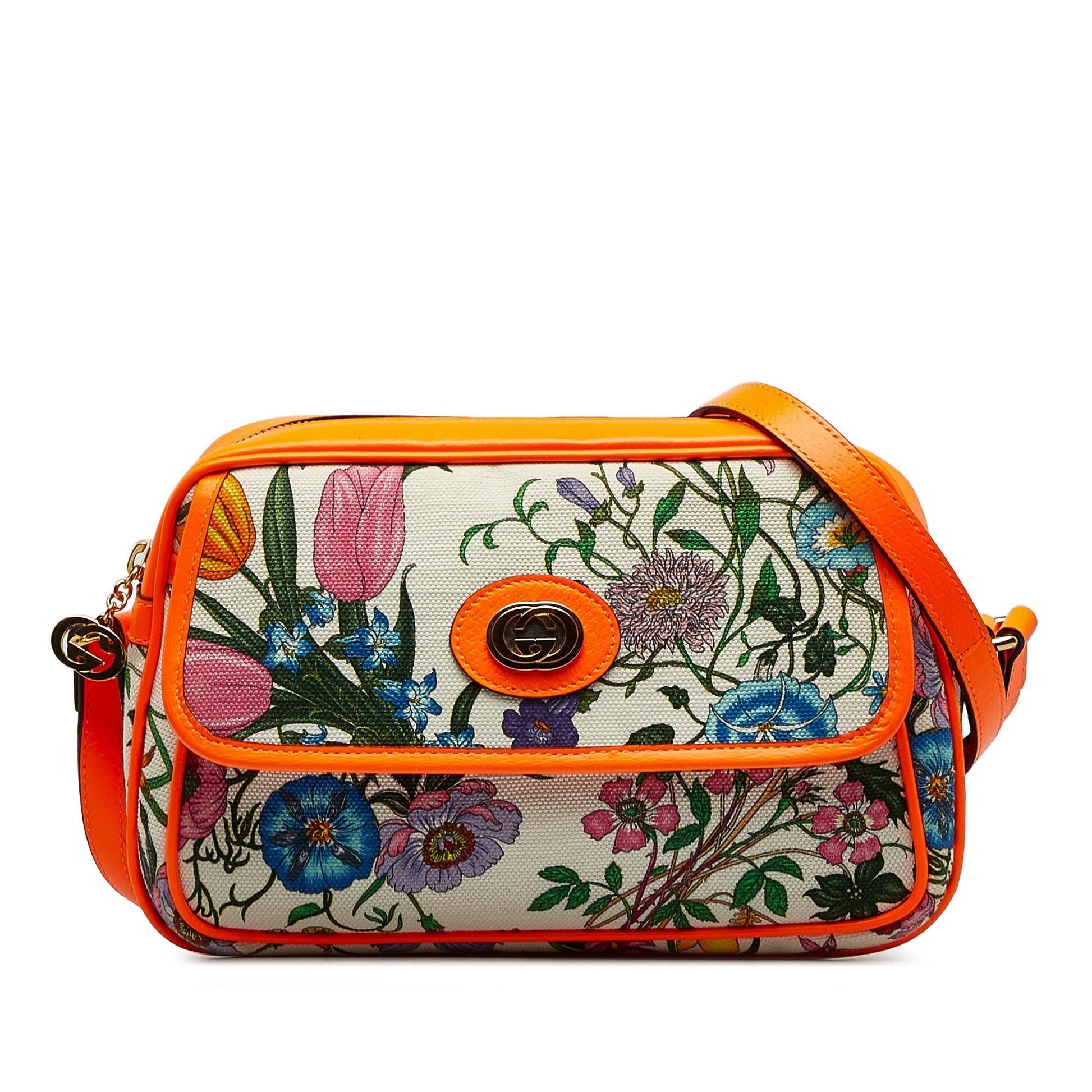 Gucci Flora SHG-JB1hUO Canvas Calf White Orange Crossbody Bag