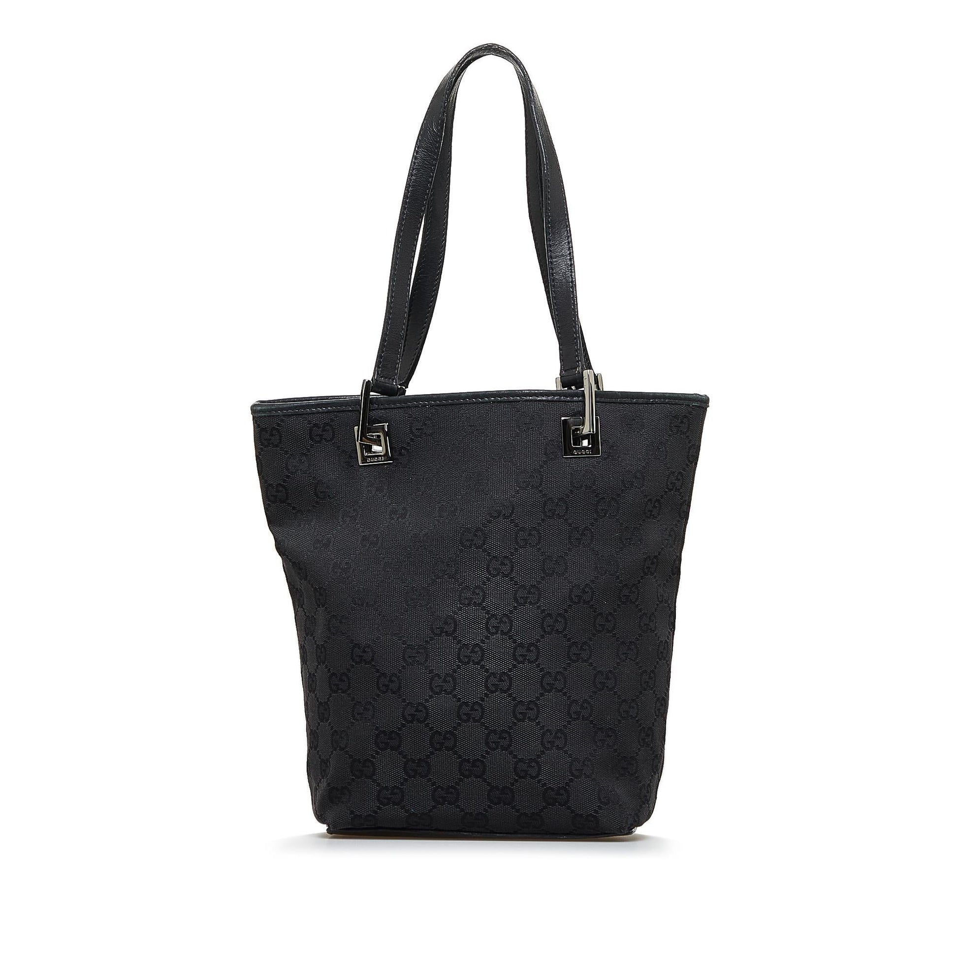 Gucci GG SHG-1zztOW Canvas Black Small Bucket Tote Bag