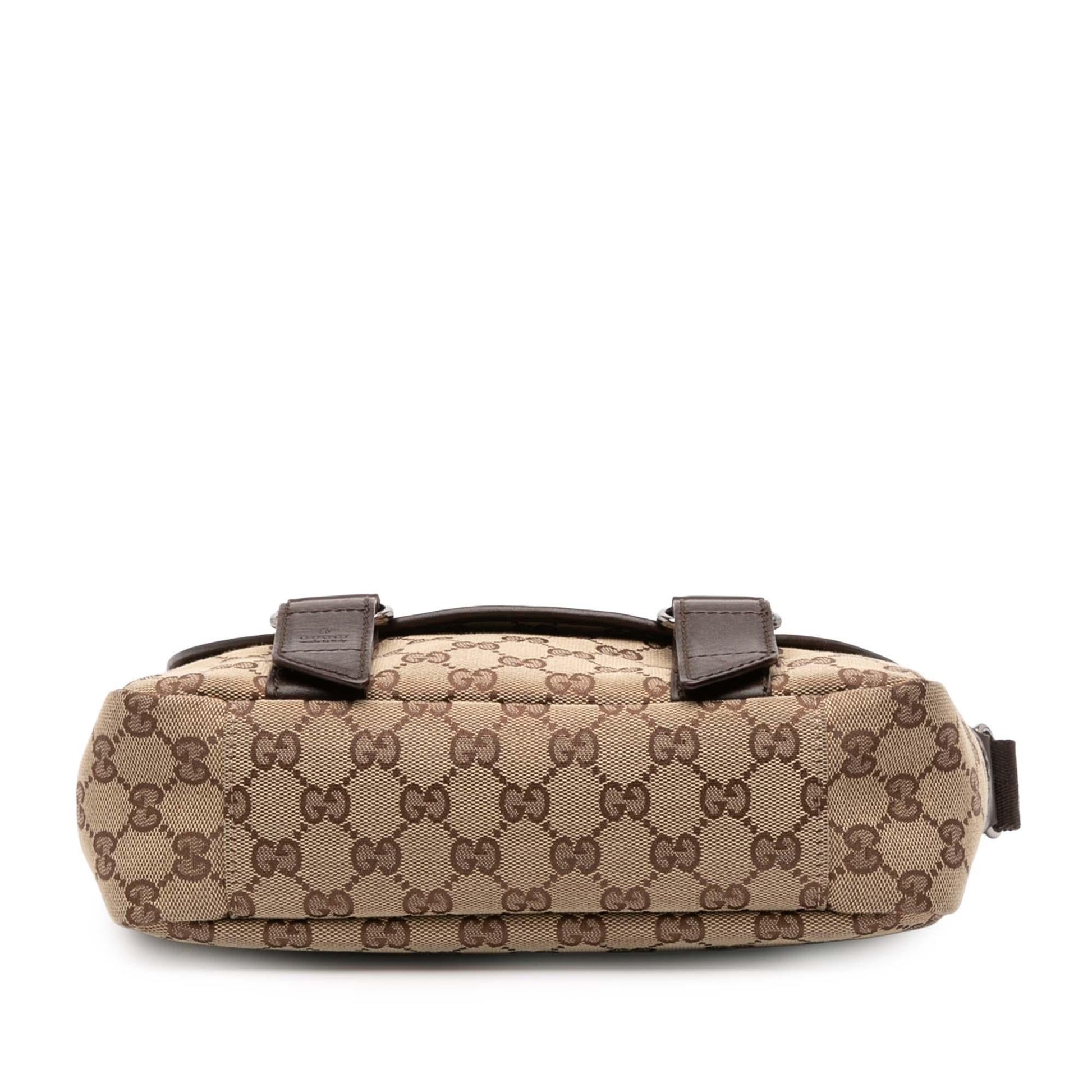Gucci GG Double Buckle Messenger Canvas Small Flap Crossbody Bag