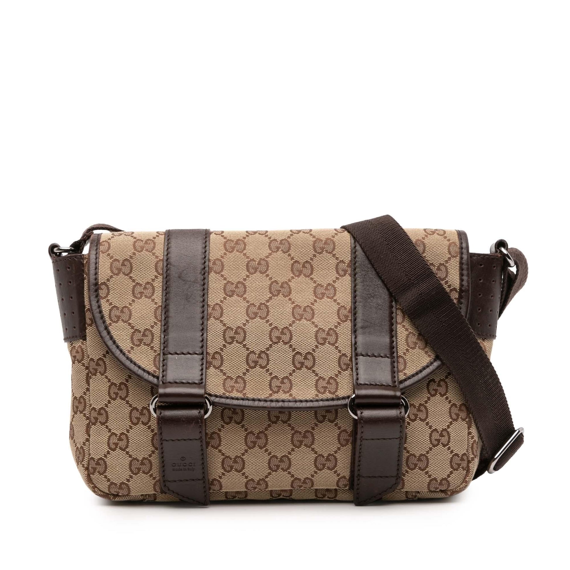 Gucci GG Double Buckle Messenger Canvas Small Flap Crossbody Bag