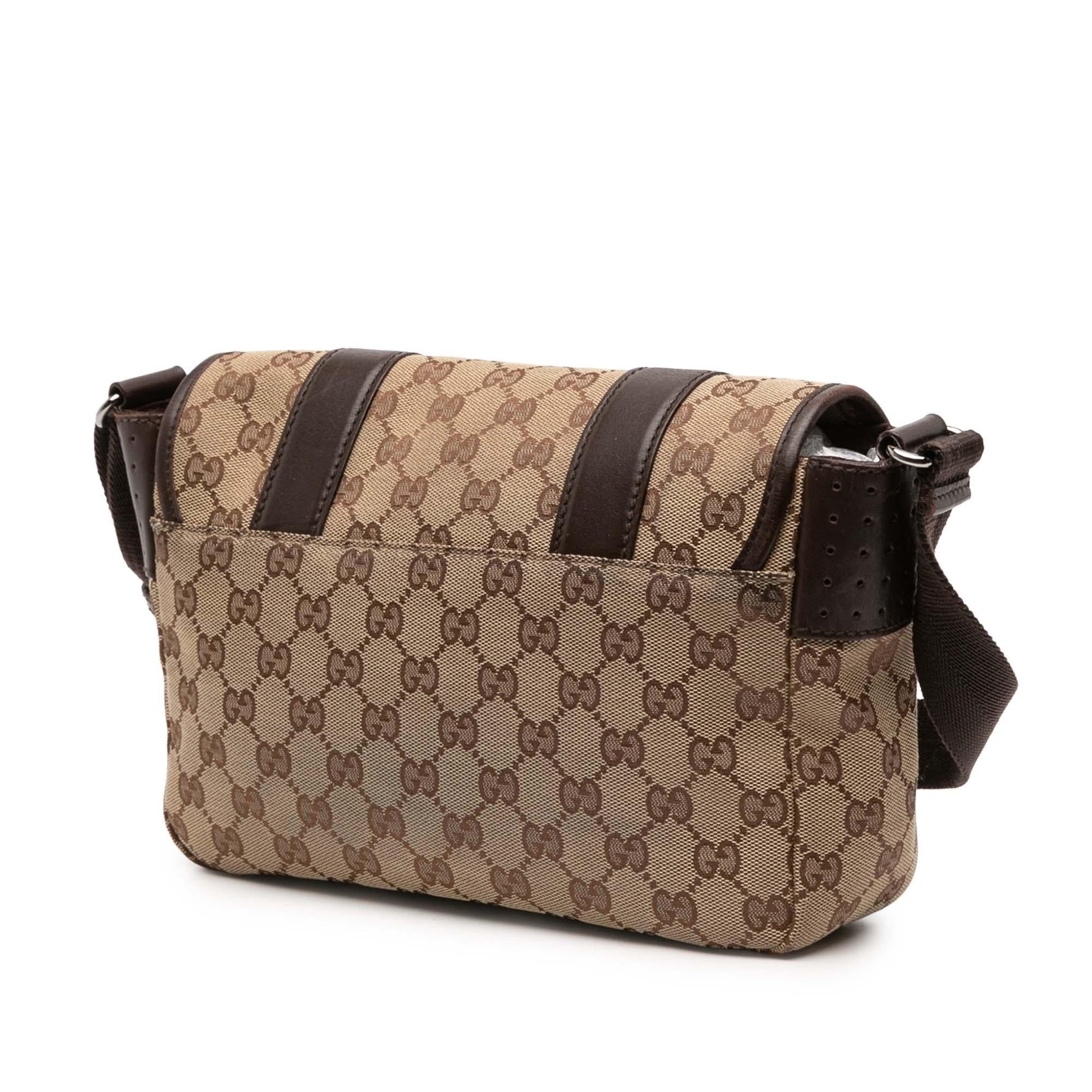 Gucci GG Double Buckle Messenger Canvas Small Flap Crossbody Bag