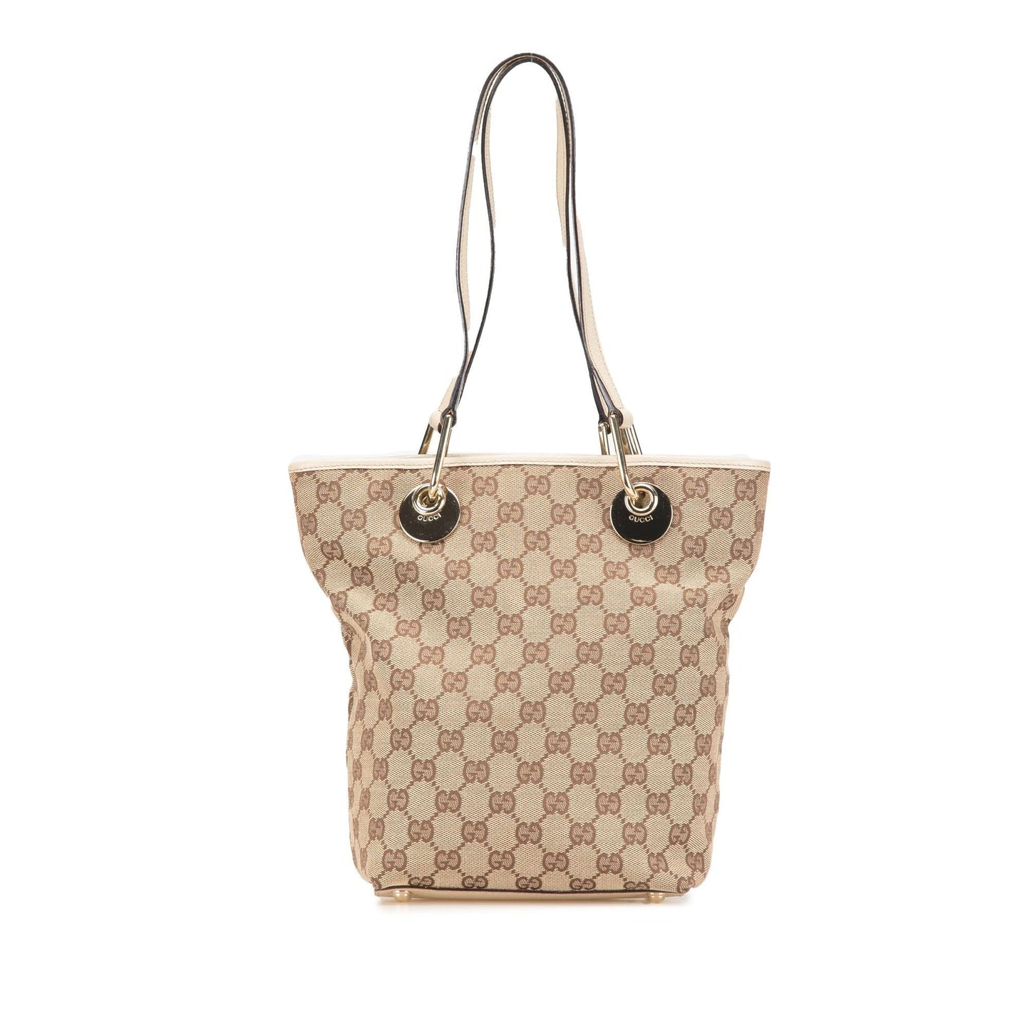 Gucci GG Eclipse Canvas Calf White Brown Tote Bag