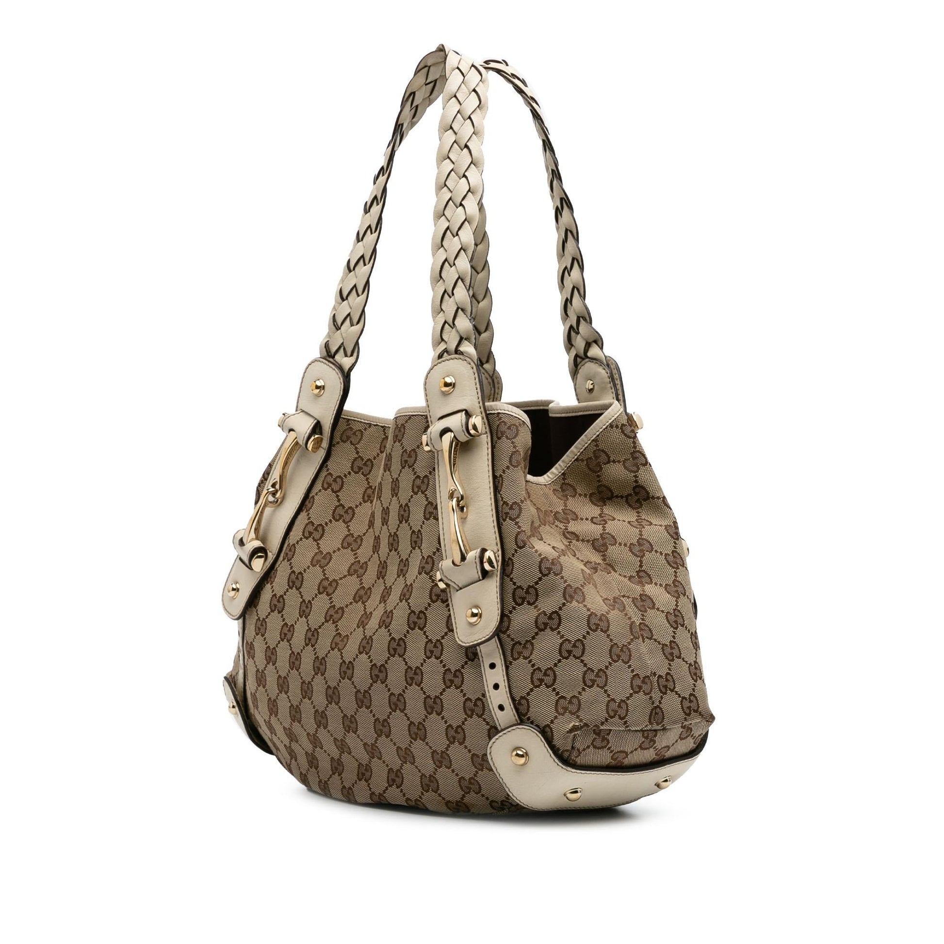Gucci GG Horsebit Pelham Canvas Calf White Brown Shoulder Bag