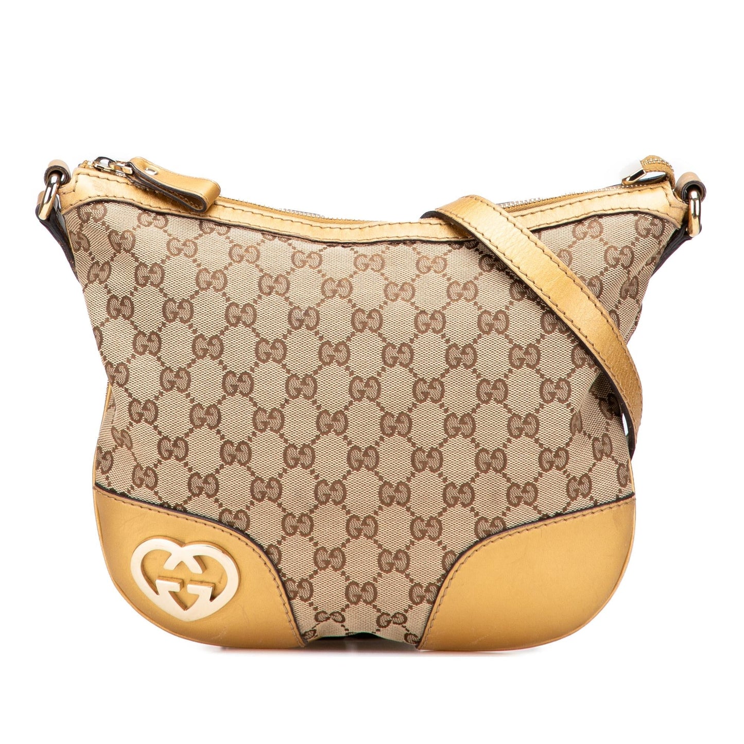 Gucci GG Lovely Heart Canvas Calf Brown Gold Crossbody Bag Crossbody 1