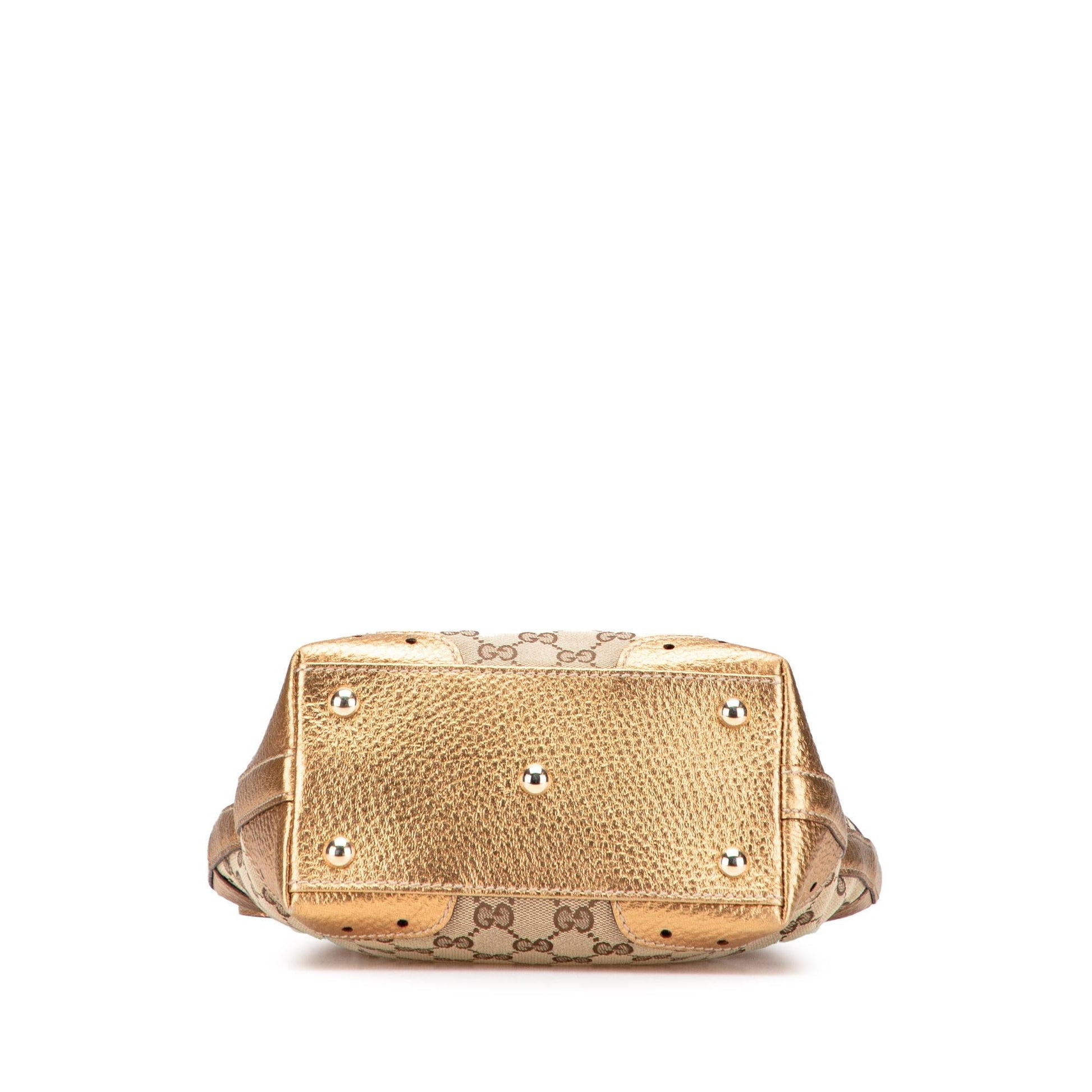 Gucci GG Punch Canvas Calf Brown Gold Tote Bag Tote 1