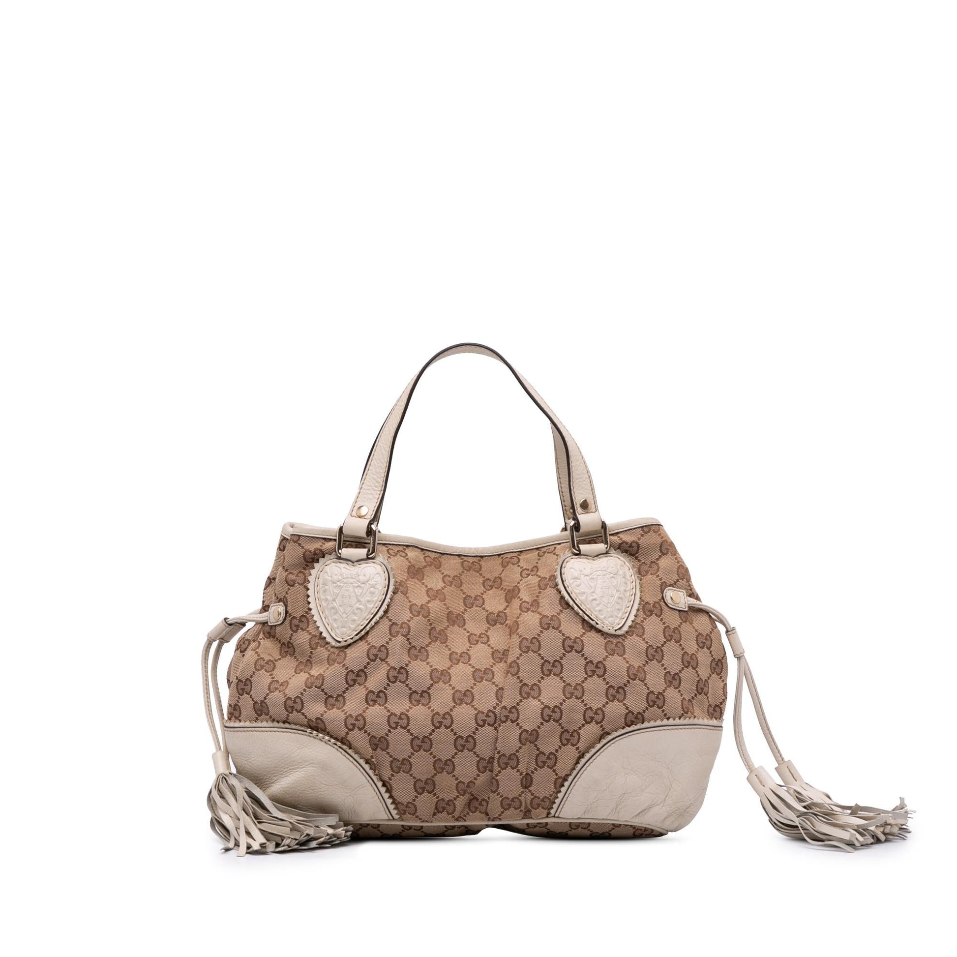 Gucci GG Tribeca Canvas Calf White Brown Tote Bag Tote 1