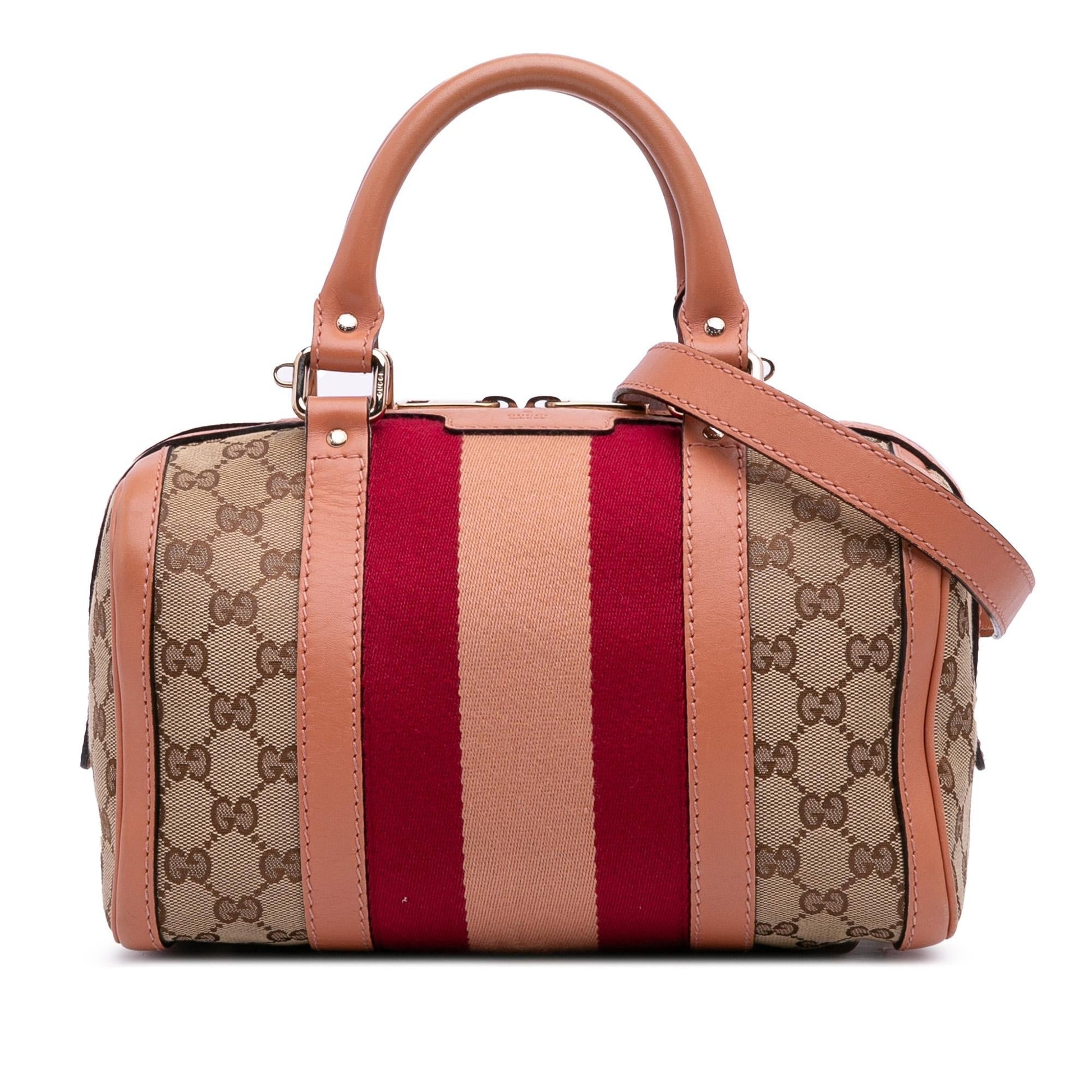 Gucci GG Web Joy Boston Canvas Calf Brown Small Satchel Bag