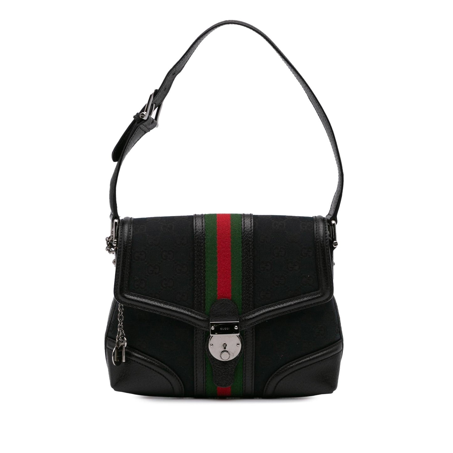 Gucci GG Web Treasure Canvas Calf Black Small Shoulder Bag